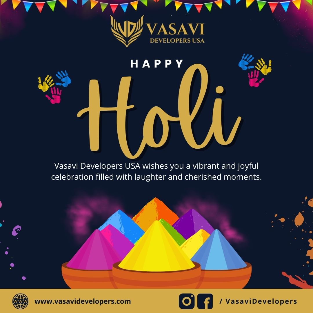 Wishing you a colorful and joyous Holi from Vasavi Developers USA!
May this festival bring laughter, love, and prosperity into your life. Let's celebrate the vibrant hues of togetherness and harmony. Happy Holi! ๐จ๐
#VasaviDevelopers #VasaviDevelopersUSA #HappyHoli #Holi #FestivalofColour #LetsGrowTogether #RealEstateInvesting #RealEstate #RealEstateInvestment #Investing #RealEstateExperts