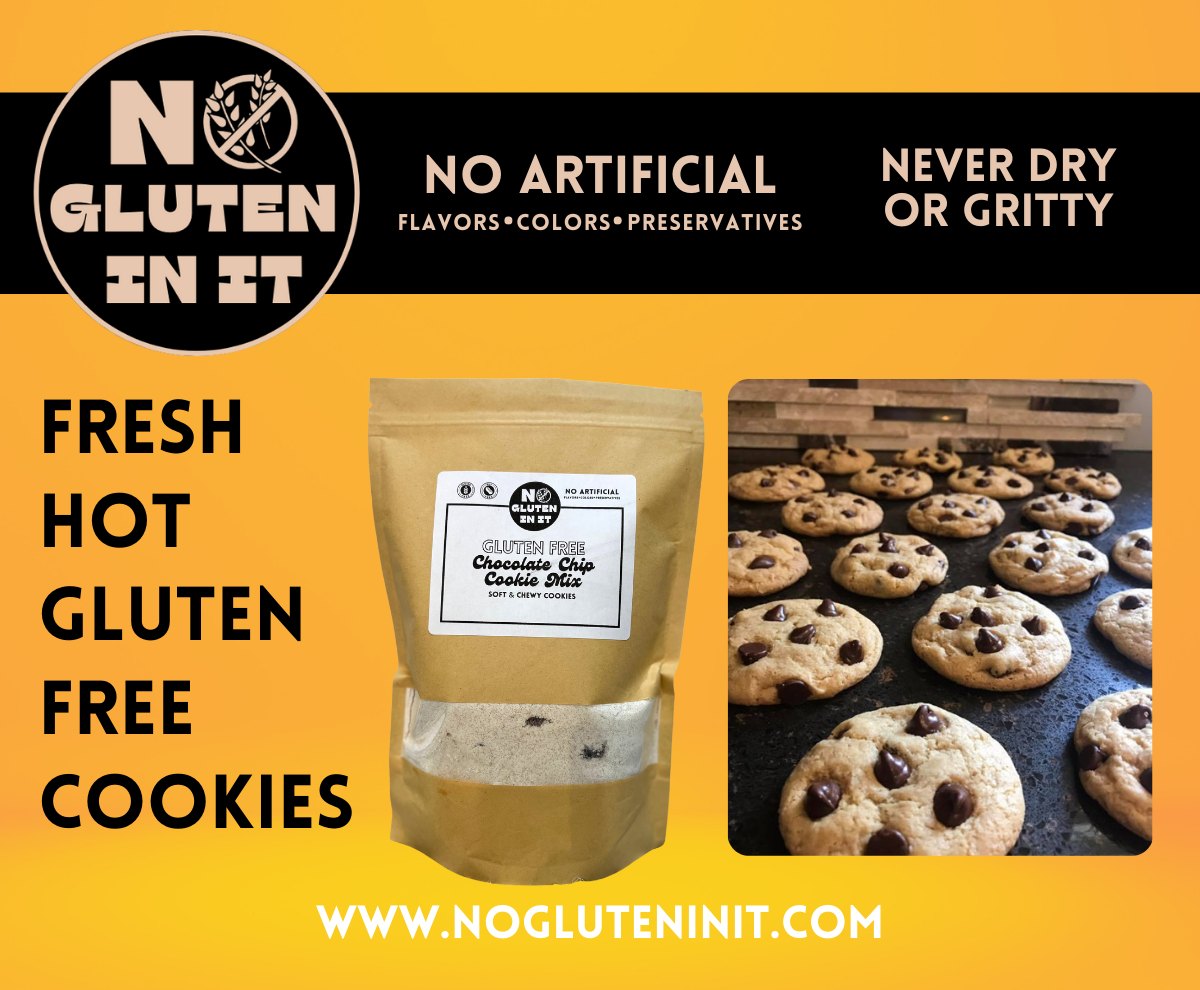 🍪🍪 Try our Best Seller - Gluten Free Chocolate Chip Cookies!
These easy to prepare cookies can be whipped together in just 1 bowl and come out soft & gooey!
💕Enjoy warm homemade cookies anytime
www.nogluteninit.com
#glutenfree #glutenfreefood #glutenfreebakery #celiac