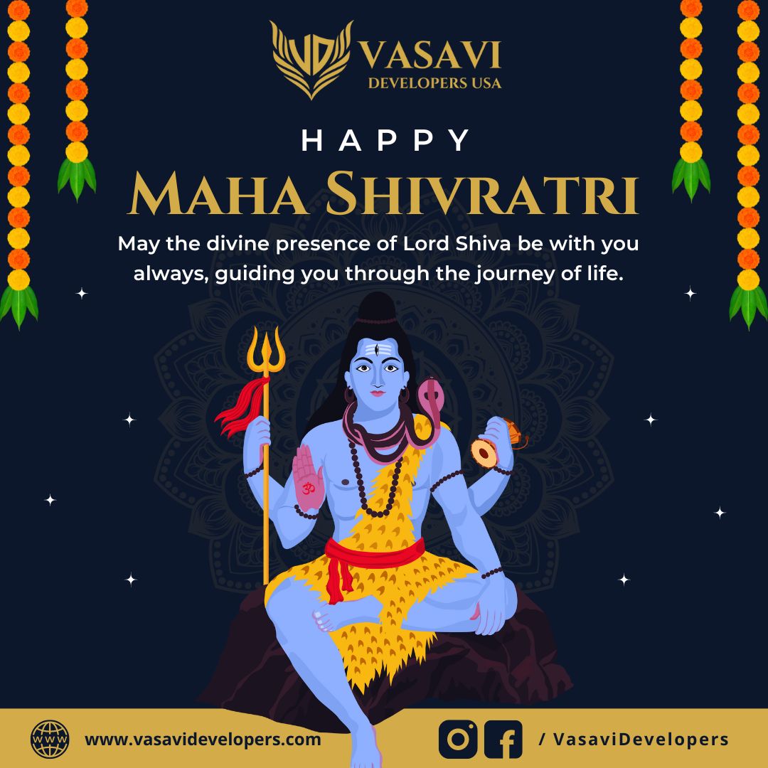 Vasavi Developers USA wishes a very Happy Maha Shivratri!!
May Lord Shiva bless you with strength, wisdom, and prosperity on this auspicious day. Wishing you and your loved ones peace, happiness, and divine blessings.
Om Namah Shivaya! ๐
#LetsGrowTogether #VasaviDevelopers #VasaviDevelopersUSA #RealEstate #Investment #RealEstateInvestment #Investing #RealEstateCompany #Shivratri #MahaShivratri