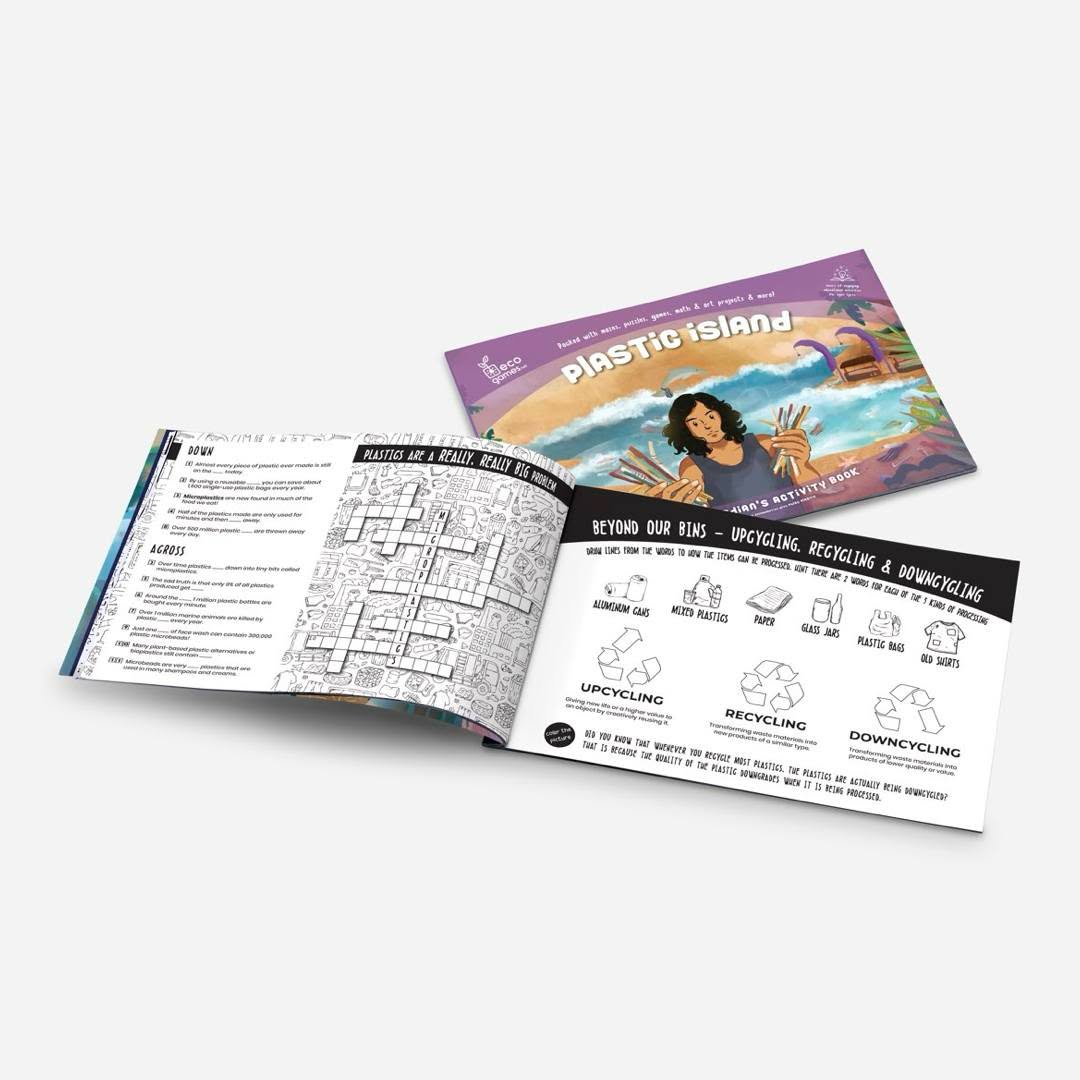 Calling eco-warriors of all ages! Welcome to the Plastic Island activity book, which is packed with mazes, puzzles, games, and art projects that are perfect for kids aged 5 and up. A wonderful tool to provide days of engaging educational fun, parents, teachers, and NGOs can join in the process of educating the next generation about plastic pollution and the many things we can all do to help combat this urgent problem.
Play together and nurture Island Guardian with Plastic Island! With hours of engaging educational activities this book is sure to build increased environmental awareness. Refuse, reuse and recycle, – it all starts with us! Together, we can all make a difference! #EcoGames #IslandGuardian ♻️ #LearnAndPlay #RaiseAnEcoWarrior
— — — — — — — — —
Panggilan untuk semua pejuang lingkungan dari segala usia! Selamat datang di buku aktivitas Pulau Plastik, yang penuh dengan labirin, teka-teki, permainan, dan proyek seni yang sempurna untuk anak-anak berusia 5 tahun ke atas. Alat yang luar biasa untuk memberikan hari-hari kesenangan edukatif, orangtua, guru, dan LSM dapat bergabung dalam proses pendidikan generasi mendatang tentang polusi plastik dan banyak hal yang dapat kita lakukan untuk membantu mengatasi masalah mendesak ini.
Bermainlah bersama dan rawat Penjaga Pulau dengan Pulau Plastik! Dengan jam-jam aktivitas edukatif yang menarik, buku ini pasti akan membangun kesadaran lingkungan yang lebih tinggi. Menolak, menggunakan kembali, dan mendaur ulang, – semuanya dimulai dari kita! Bersama-sama, kita semua dapat membuat perbedaan! #EcoGames #PenjagaPulau ♻️ #BelajarDanBermain #MembesarkanPejuangLingkungan