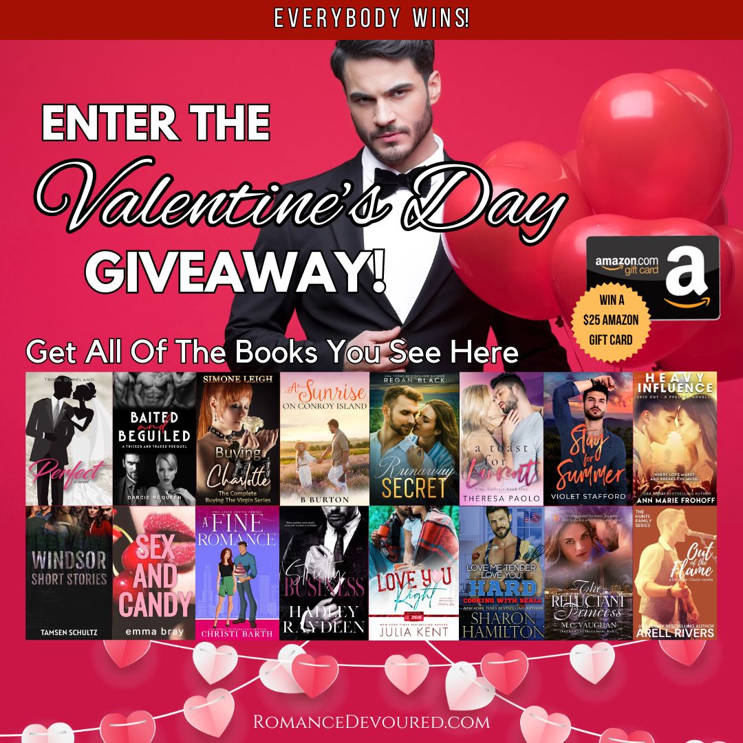 Valentine's Day Book Love! Everybody gets 16 free books just for signing up and has a chance to win a 25$ Amazon gift card.
Love means never running out of books to read! 💕
Click here to enter -> https://promos.romancedevoured.com/lnk/v24-darcie-mcqueen