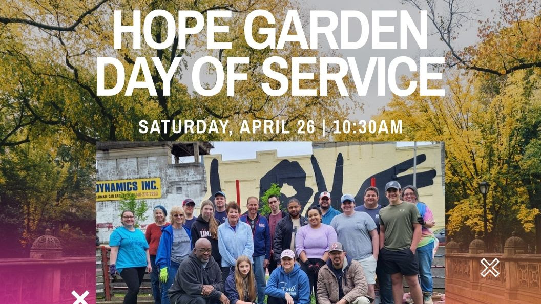 We are looking for volunteers to serve at the Hope Garden in Baltimore City on Saturday, April 26th from 10:30am-12:30pm. There are several projects we will be working on such as planting, mulching, painting, etc... This is a great way to serve locally here in Baltimore, and we'd love to get as many people involved as we can!