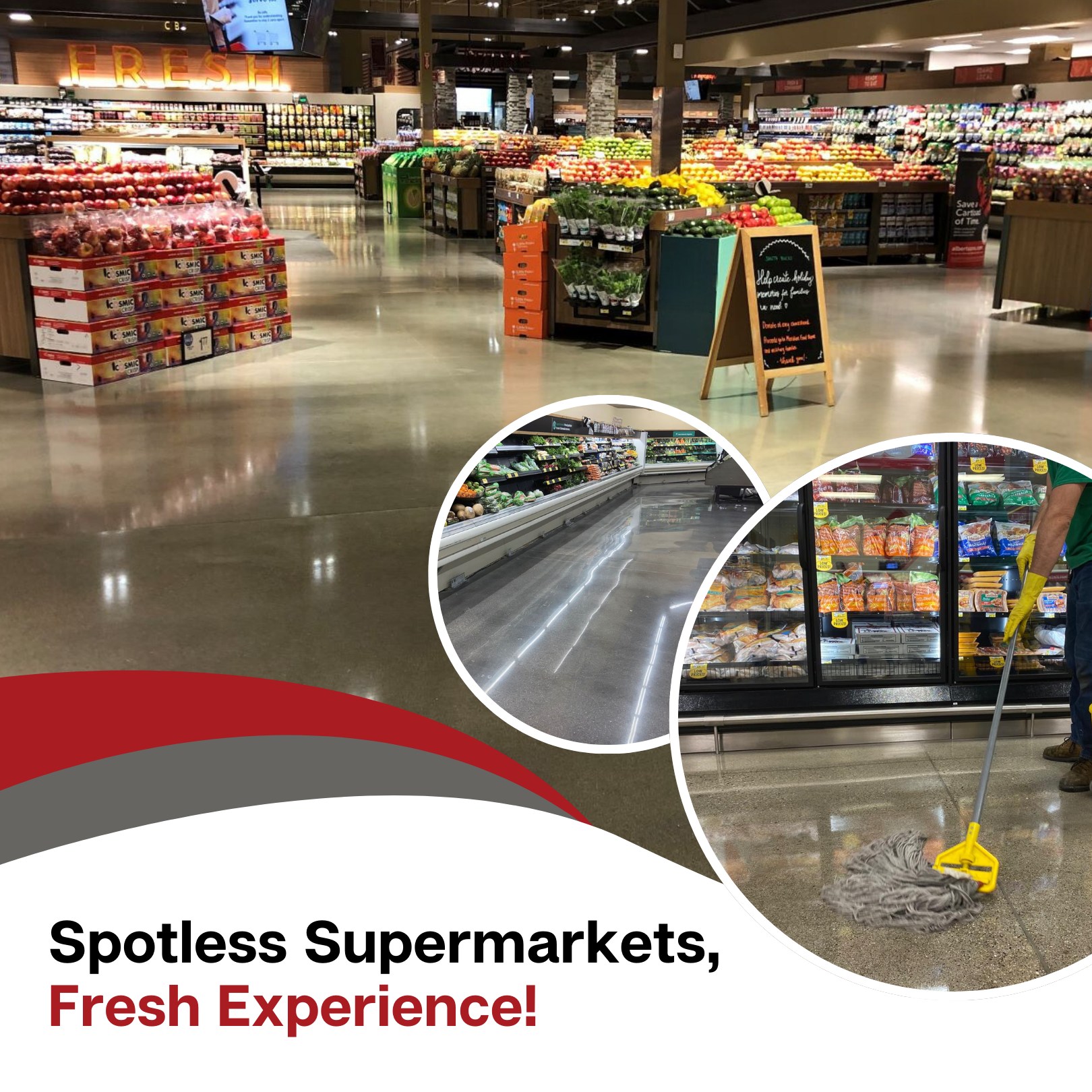 A clean supermarket means happier customers and fresher products! At Dynamond Building Services, we ensure your store is spotless from aisle to shelf, creating a better shopping experience.
Call us today and stay tuned for specials and information about our company.