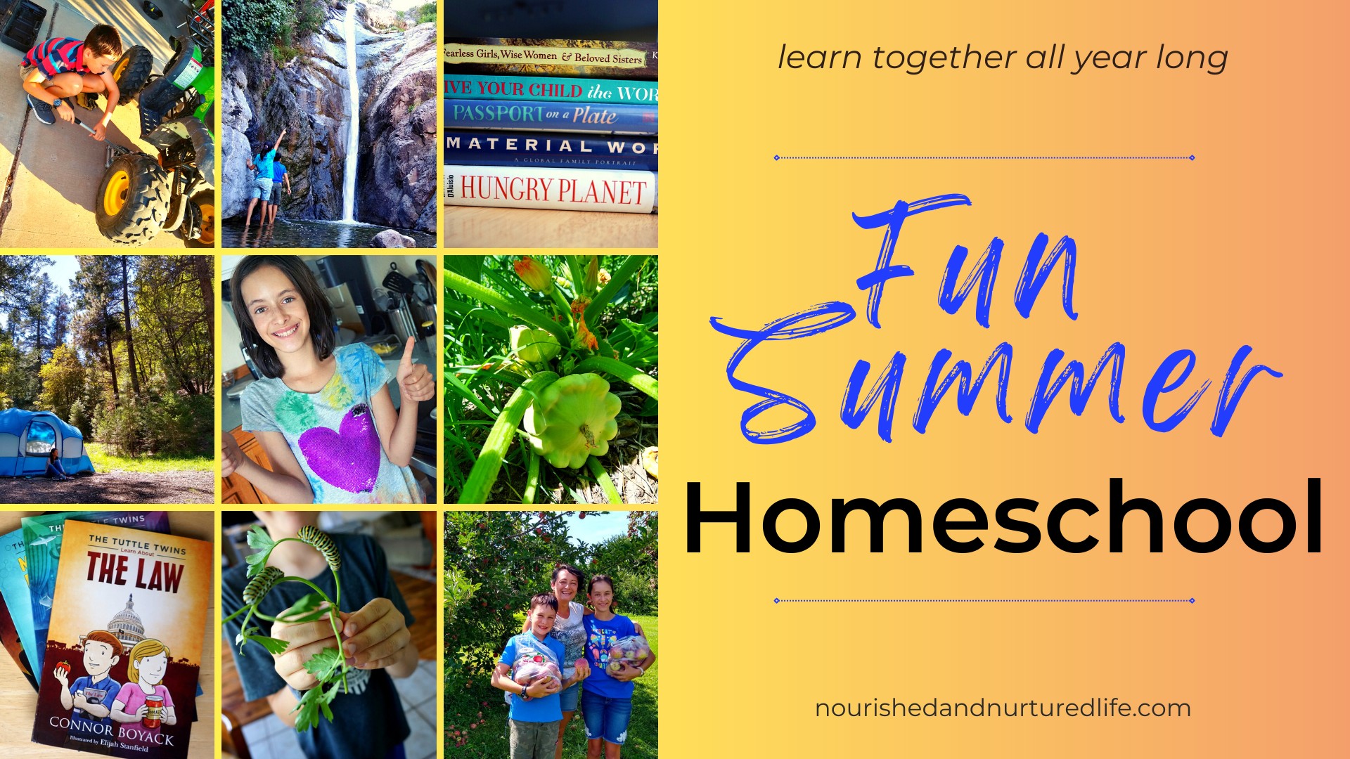 FUN SUMMER HOMESCHOOLING IDEAS 🥳🤩🥳- Here are some ideas for fun learning explorations over the summer!
• OUTDOOR ADVENTURES, including exploring and learning about local ecosystems, developing swimming proficiency, garden-to-table vegetable growing, u-pick summer fruits, camping and survival skills, stargazing, and raising critters (such as tadpoles and caterpillars)
• FOCUS ON THE ARTS, including classical music explorations, learning about art and artists, and diving into Shakespeare through story books and on-stage videos
• CULTURAL EXPLORATIONS, including taking kids on a world trip without leaving home (through books, music, and foods from different countries), reading Tuttle Twins books (which teach about into freedom, liberty, economics, finances and government), and focusing on learning a foreign language all together with books, music, movies, and more
GO HERE FOR RESOURCES AND LOTS MORE DETAILS 👇👇👇: https://www.nourishedandnurturedlife.com/post/summer-homeschooling-ideas