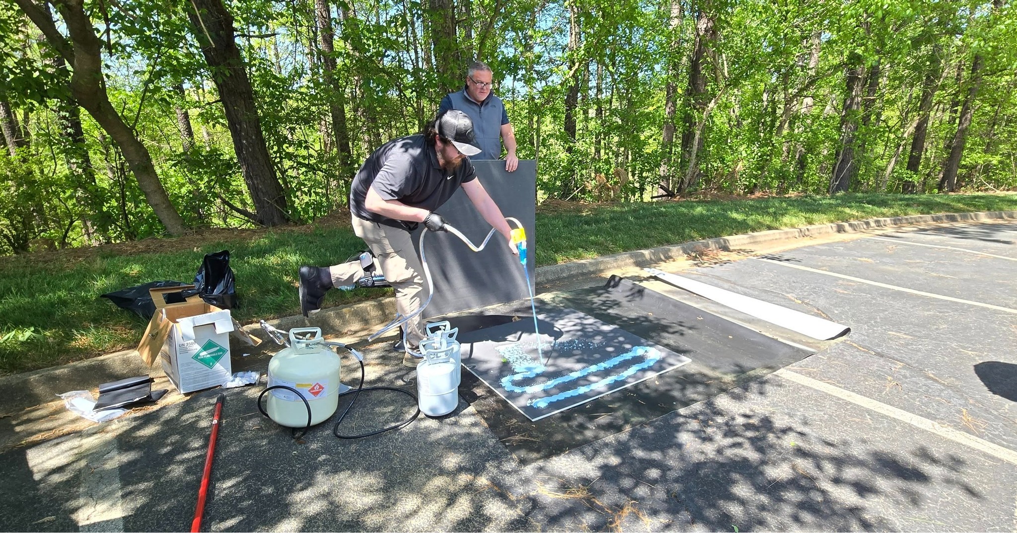 This week we had an exciting presentation from representatives at Six Sided Sales, Wes Rhoads and Dalton Woody. They came out and shared their knowledge on TPO Roofing systems with our team. We were also given a live demonstration of different applications of their roofing systems.