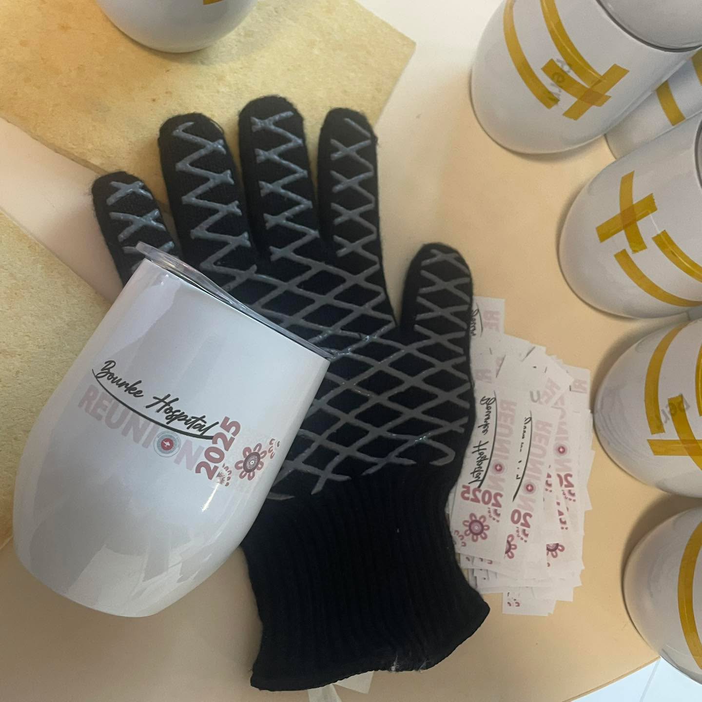 - HOSPITAL REUNION -
The Bourke Hospital are having a reunion this Easter weekend and it’s been a pleasure to assist the committee in turning a piece of local aboriginal art and an illustration of an old hospital badge into a logo that we have heat pressed using sublimation onto tumblers!
If you need a design on a tumbler or drink bottle for your event I have a wide range I can print in the studio myself allowing you to order just 1 or 100!!
#lauragillarddesign #designer #bourke #backobourke #backobourkeeasterfestival #hospitalreunion #merchandise #memorabilia #customtumbler #sublimation