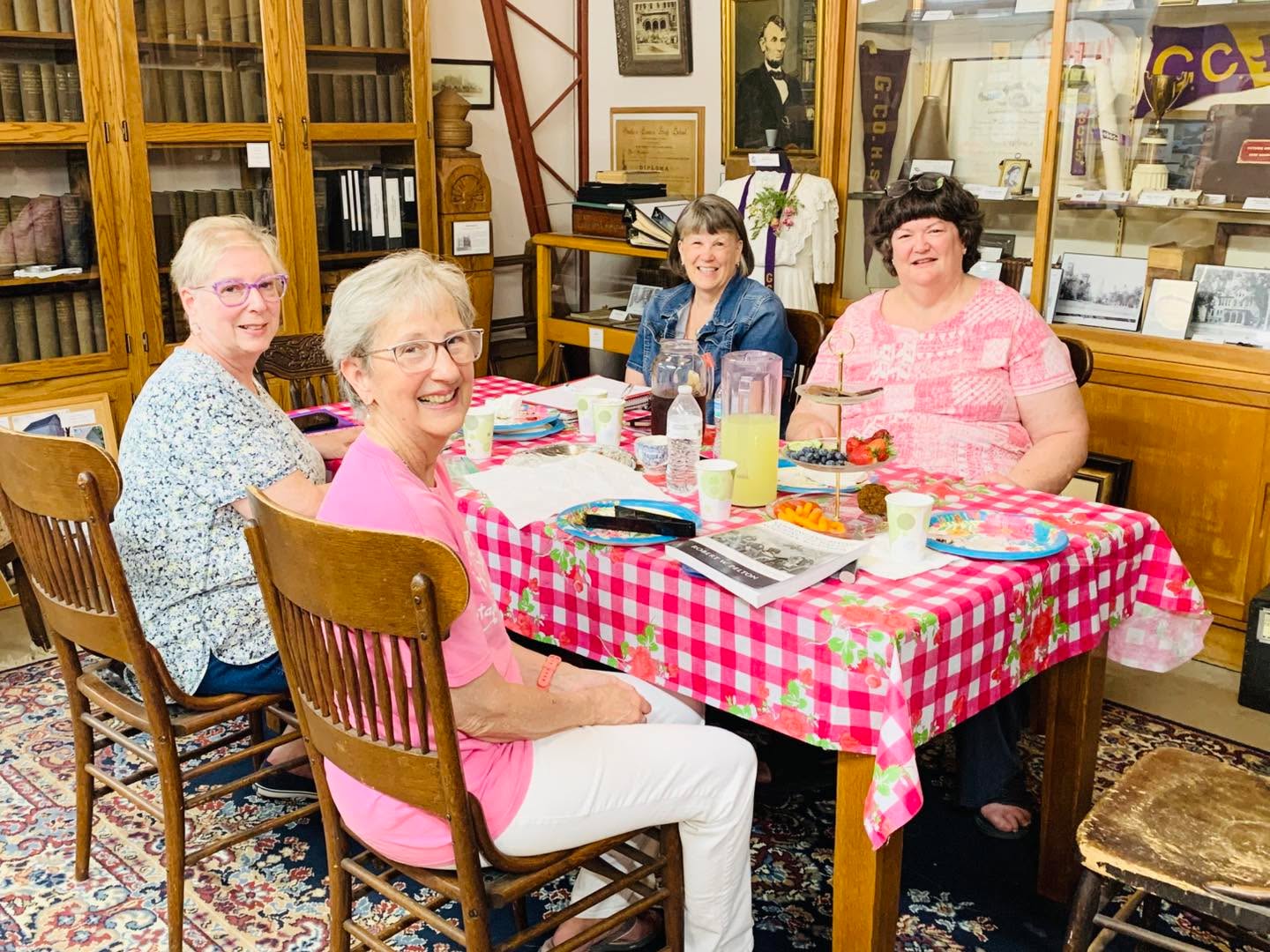 On Wednesday evening we had a wonderful visit with members of Harmony Hour Club. This club is celebrating 75 years this year!
They toured the museum, conducted their meeting, and then shared some period-appropriate snacks from an 1860s cookbook, which included real coffee cake (made with coffee) and Scotch eggs. It was delicious.
We then got out scrap books from Harmony Hour and looked through the many pictures and papers.
Side note: This club is very near and dear to my heart because my grandma and great aunt were founding members. 💖
Thank you, Harmony Hour, for visiting the Historical Village.
If your group would like to visit the museum and hold a meeting here, please reach out to us. We are very flexible and love to share our beautiful Village with others.