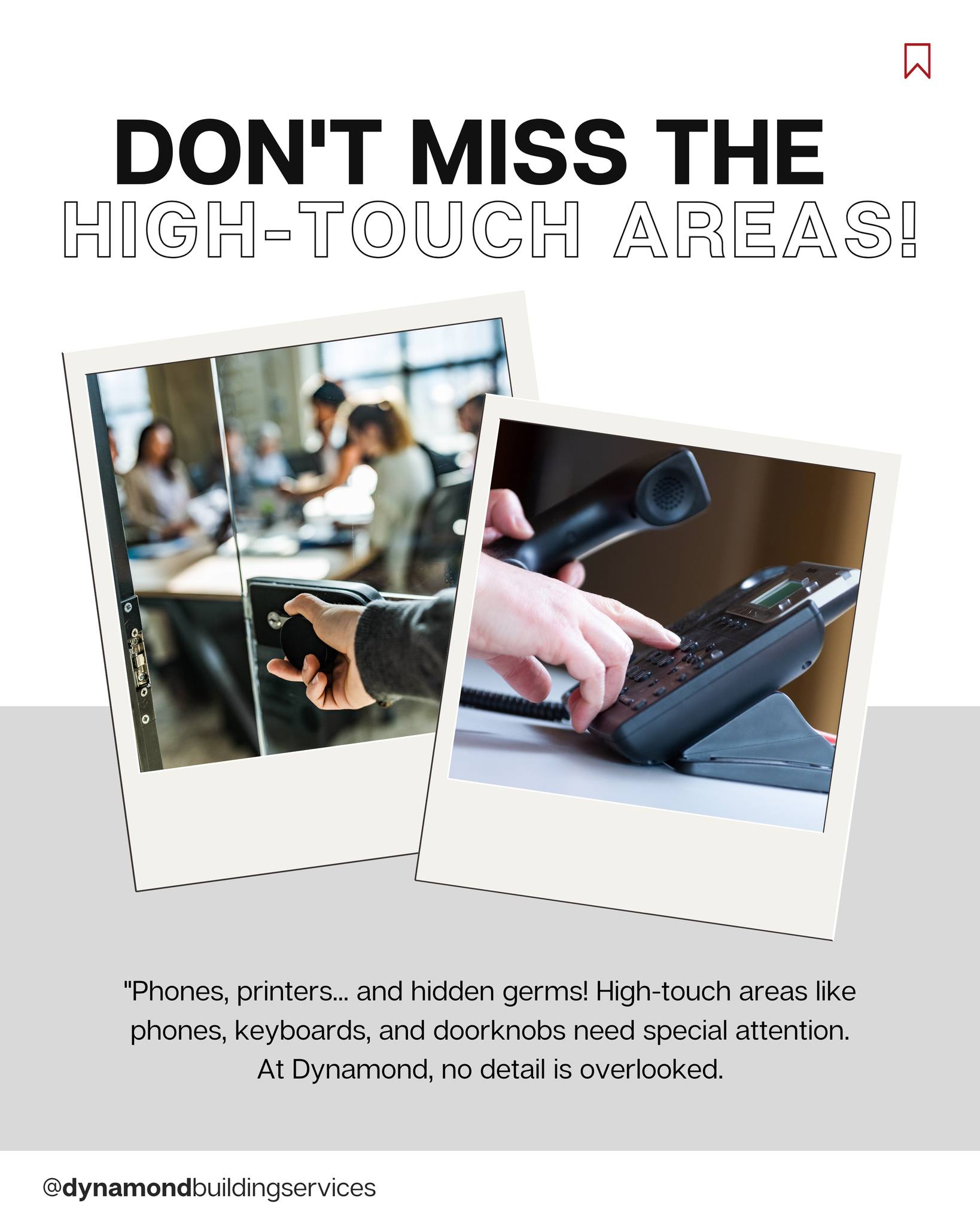 Phones, printers... and hidden germs! High-touch areas like phones, keyboards, and doorknobs need special attention. At Dynamond, no detail is overlooked.
#DeepCleaning #SpotlessOffice