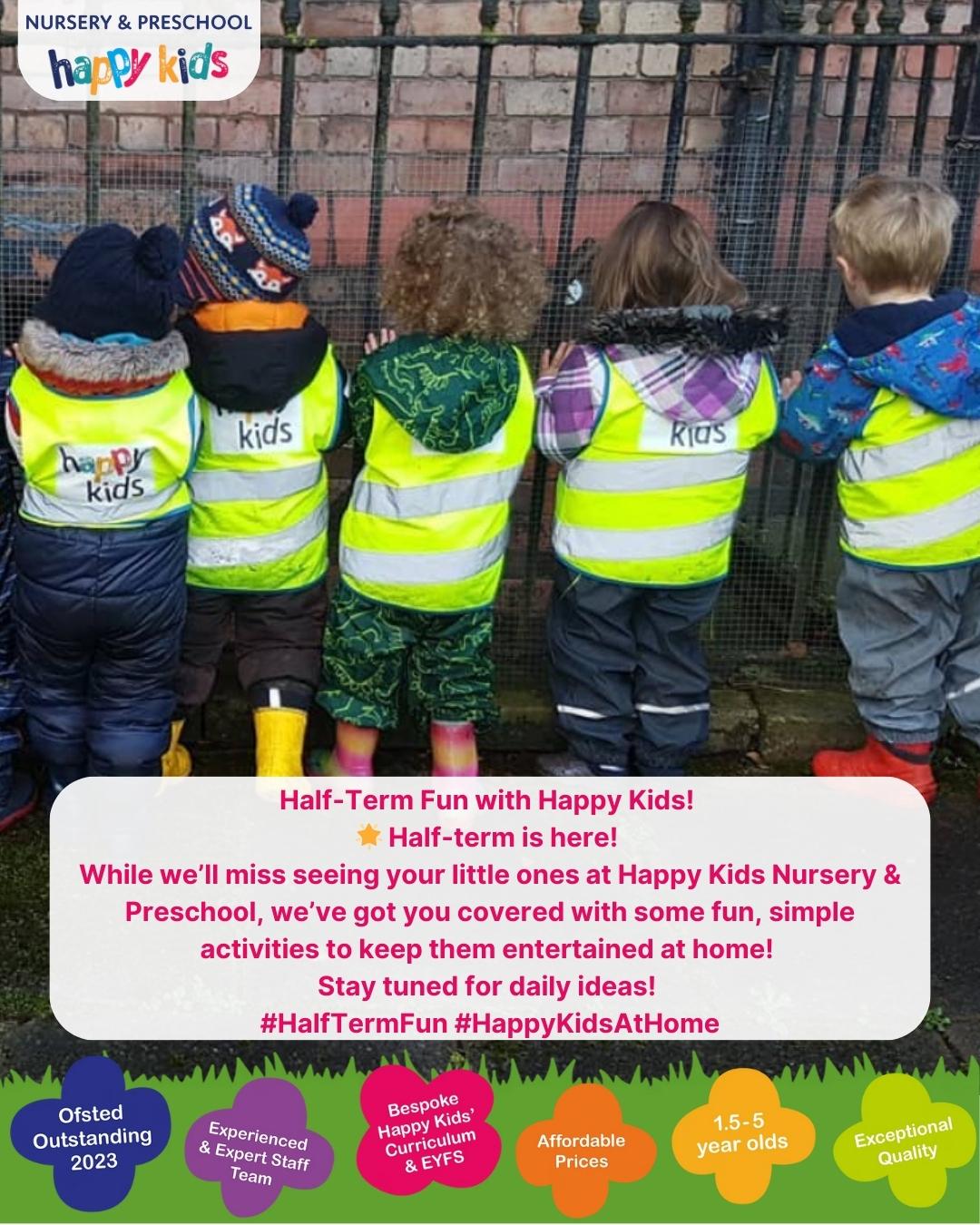 Half-Term Fun with Happy Kids!
🌟 Half-term is here!
While we’ll miss seeing your little ones at Happy Kids Nursery & Preschool, we’ve got you covered with some fun, simple activities to keep them entertained at home!
Stay tuned for daily ideas!
#HalfTermFun #HappyKidsAtHome #happykids #nursery #preschool #altrincham #earlyyears #agreatplacetobe