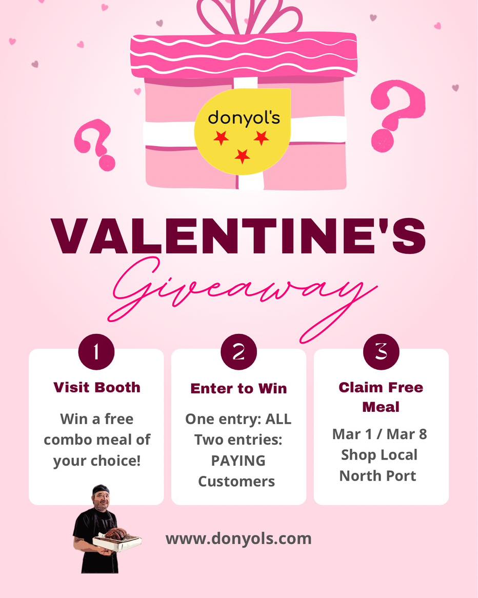 ๐๐ฒ๐น๐ฒ๐ฏ๐ฟ๐ฎ๐๐ฒ ๐ฉ๐ฎ๐น๐ฒ๐ป๐๐ถ๐ป๐ฒ๐ ๐๐ฒ๐ฒ๐ธ๐ฒ๐ป๐ฑ ๐๐ถ๐๐ต ๐๐ ๐ฎ๐ Shop Local North Port Market and GET A CHANCE TO WIN A FREE COMBO MEAL by entering the raffle! ๐คฉ๐๐๐
๐๐ฟ๐ผ๐ฝ ๐ฏ๐ ๐๐ผ๐ป๐๐ผ๐นโ๐ ๐๐ผ๐ผ๐๐ต ๐๐ผ ๐ฒ๐ป๐๐ฒ๐ฟ:
1 entry for anyone (no purchase necessary)!
2 entries for paying customers!
๐๐ณ ๐ฐ๐ต๐ผ๐๐ฒ๐ป, ๐ฐ๐น๐ฎ๐ถ๐บ ๐๐ผ๐๐ฟ ๐ณ๐ฟ๐ฒ๐ฒ ๐ฐ๐ผ๐บ๐ฏ๐ผ ๐บ๐ฒ๐ฎ๐น ๐ผ๐ป ๐ ๐ฎ๐ฟ ๐ญ ๐ผ๐ฟ ๐ ๐ฎ๐ฟ ๐ด ๐ฎ๐ ๐๐ต๐ฒ ๐บ๐ฎ๐ฟ๐ธ๐ฒ๐!
๐ FEB 15 ๐ SAT ๐ 9AM to 1PM
Beside SMH ER Toledo Blade, Exit 179
2525 Bobcat Village Center Rd, North Port, FL 34288
๐ฝ www.donyols.com/popup
๐ฝ (941) 888-0158
๐ฝ แแแฉแฏE. EแฉT. แEแญEแฉT.
#craveeatrepeat #authenticcebu #swfl #puso #donyols #filamkids #FloridaPinoy #filipinofoods #filam #authenticcebuanofoods #swflfoodies #filipinodish #craveeatrepeat๐ #authenticcebulechonbelly #filipinofoodmovement #floridapinoy #filipinocuisine #lechon #lechonbaboy #lechonbelly #siomai #putocheese๐ #acharangpapaya #latik #achara #cebulechon #cebulechonbelly #northportpinoy #shoplocalnorthport