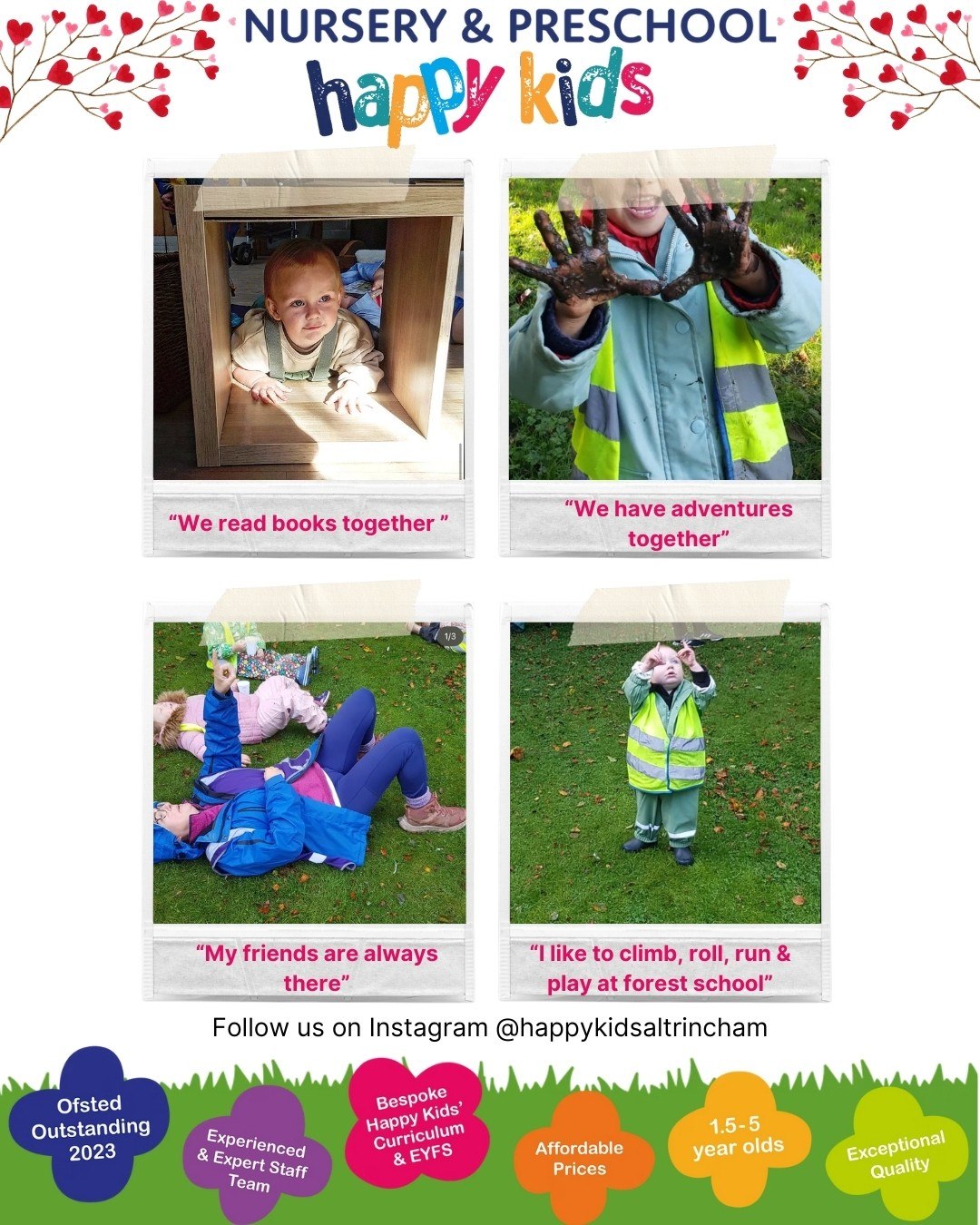 Happy Valentine’s Day from Happy Kids! 💕
At Happy Kids Nursery & Preschool in Altrincham, love shines through in all the little moments! This Valentine's Day, we're sharing what our happy kids love most about their nursery and preschool experience:
🌟 Creative, Child-led Play:
📚 Story Time Adventures
🌿 Indoor and Outdoor Fun:
🔤 New Experiences:
At Happy Kids, every day is filled with love, laughter, and learning. 💖 Wishing all our families a Happy Valentine's Day!
📍 Find us at:
St George's Parish Centre
Church Walk, Altrincham, Cheshire, WA14 4TT
📞 Tel: 07837273357
📧 Email: hello@happykidsaltrincham.co.uk
🔹 Charity Registered Number: 1049672
🔹 Ofsted URN: EY248371
#ValentinesDay #LoveInTheAir #HappyValentinesDay #ValentinesDay2025 #HappykidsNursery #Altrincham #PreschoolLove #EarlyYearsEducation #ChildhoodMemories #LearningThroughPlay