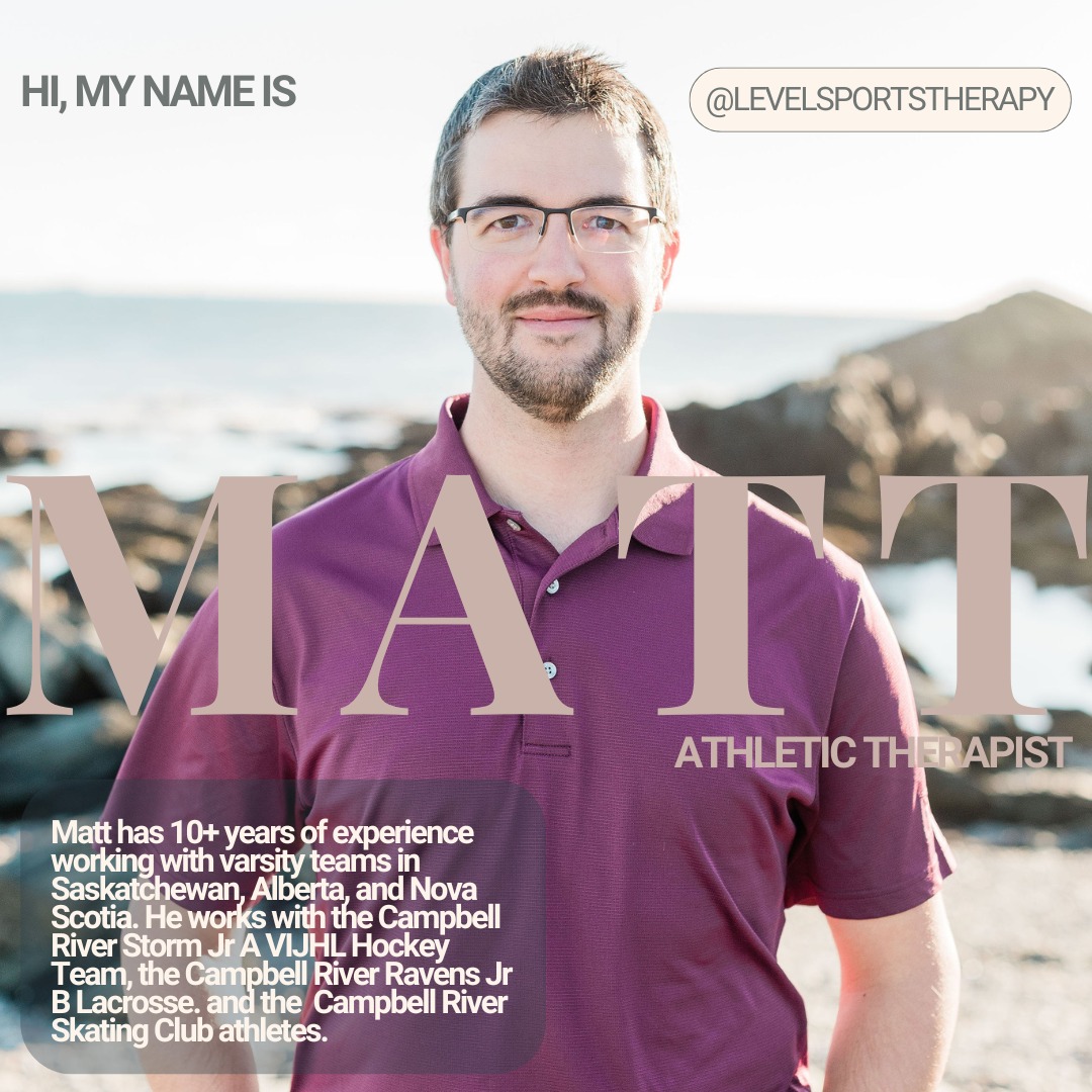 Meet Matt! Matt has 10+ years experience as an Athletic Therapist and he's available for appointments for Athletic Therapy, Custom Orthopedic Bracing, Running Assessments, ICBC Treatments and On-Site Sports Therapy! Book online at levelsportstherapy.com or call (250) 201-4212!