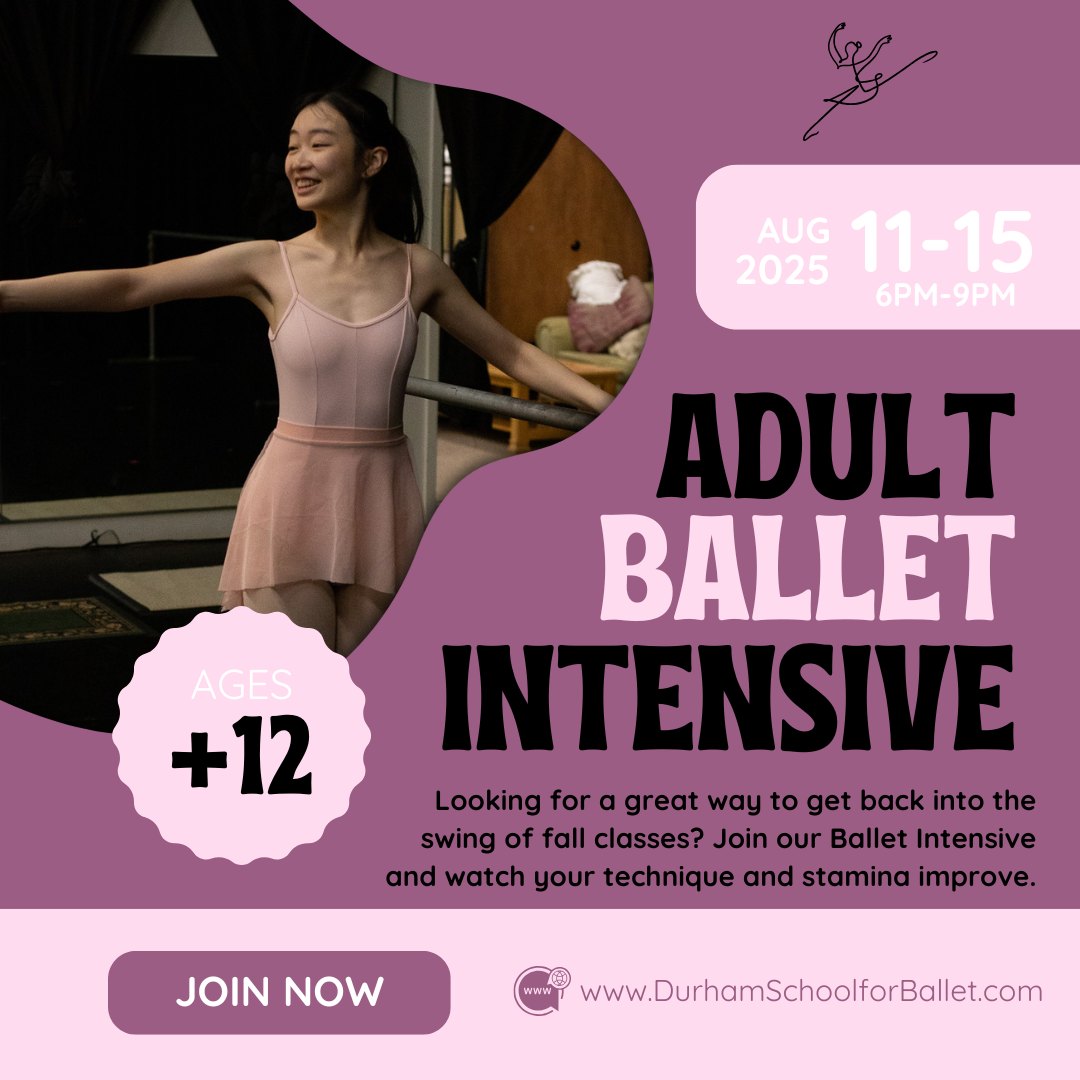 Join us for an enchanting Adult Ballet Intensive Aug 11-15 from 6 to 9 PM!
It's the perfect opportunity to rejuvenate your spirit and embrace the graceful joy of ballet as we swing back into the rhythm of fall.
We can't wait to see you on the dance floor!
#summercamp #SummerCamp2025 #summercamps #adultballetstudent #adultballet #adultballetlife #adultballetclass #adultballetbeginner #dancer #dance #ballet #balletclass #balletworld #balletdancer #dancers #adultballetdancer #durhamdance #durham #durhamnc #durhamballet #summerintensive