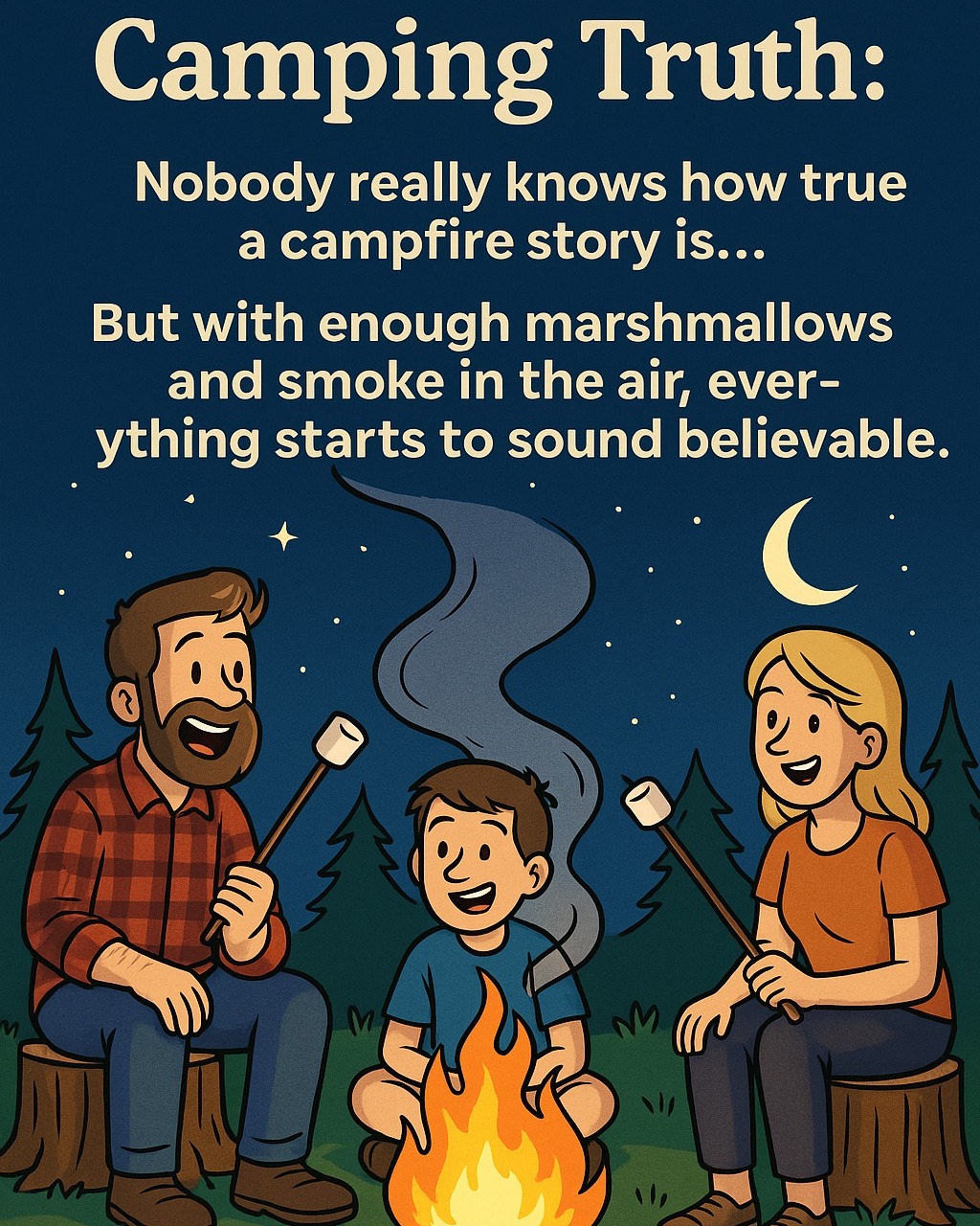 🔥 Camping Truth:
Nobody really knows how true a campfire story is...
But with enough marshmallows and smoke in the air, everything starts to sound believable. 😄
Whether it's Bigfoot sightings or the legendary lost hot dog, campfire stories just hit different under the stars.
👇 Tell us the wildest (or weirdest) one you've ever heard in the comments!