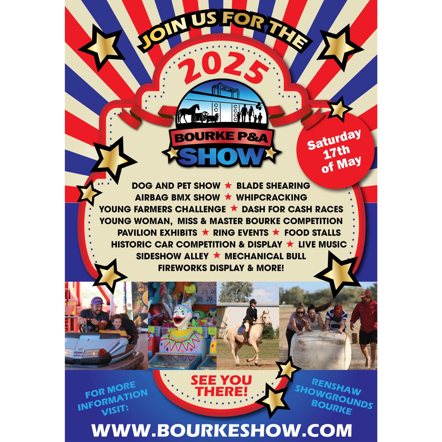 - BOURKE SHOW -
I love supporting the Bourke show each year, designing their Show poster, Show book, updating their website and creating any other signage etc they need!
This year’s show is looking to be another ripper with all the attractions listed below on the poster I designed!
#lauragillarddesign #designer #backobourke #bourkensw #bourke #posterdesign #poster #event #advertising #advert #bourkeshow #bourkeshow2025