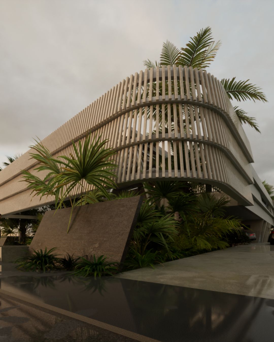 Casa Bagus (Samborondón, Ecuador) nace con la idea de crear un refugio frente al caos de la cotidianidad, con una estética industrial que, a su vez, retrata una escena serena y acogedora. Utilizamos hormigón visto para las fachadas, buscando un lenguaje simple que transmita calma en la sublimidad de los ambientes y se conecte de forma sutil con el paisaje.
Los espacios están pensados para abrirse o cerrarse según se necesite, utilizando grandes paneles de vidrio que permiten una conexión fluida entre interior y exterior. Finalmente, la vegetación interna nos recuerda que, más que una casa hacia afuera, es una casa introspectiva, que crea una atmósfera contemplativa y nos invita al presente.
-
Casa Bagus, Samborondón
Casa Bagus was born from the idea of creating a refuge from the chaos of everyday life, with an industrial aesthetic that also portrays a serene and welcoming atmosphere. We used exposed concrete for the façades, aiming for a simple language that conveys calm through the sublimity of the spaces and connects subtly with the surrounding landscape.
The spaces are designed to open or close as needed, using large glass panels that allow a fluid connection between interior and exterior. Finally, the indoor vegetation reminds us that this is not a house turned outward, but an introspective home—one that creates a contemplative atmosphere and invites us into the present.
