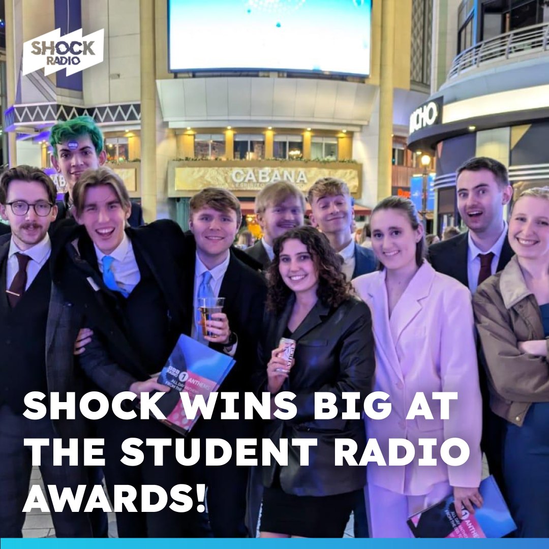 🏆 SHOCK WINS BIG!
We're happy to announce that Shock took home 8 awards at last night's Student Radio Awards - 2 gold, 3 silver, and 3 bronze!
It was also announced that Shock Radio will be the host of next year's Student Radio Conference (more details to follow)!
Congratulations to all involved and thank you for a great night!
@studentradioassociation #studentradio #salford #manchester #universityofsalford #sra