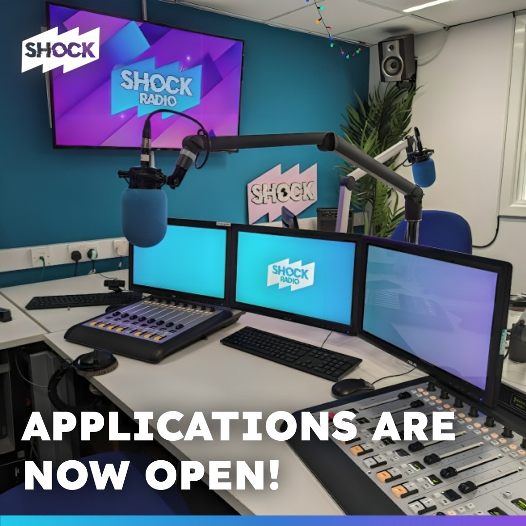 🚨 APPLICATIONS ARE NOW OPEN! 🚨
Whether you want to present on Manchester's BIGGEST student radio station, Shock Radio, get involved with Shock TV, or join our news and sport teams, applications are now open for the 24/25 academic year!
Head to shockradio.co.uk/apply for more details, and say hello to us at our Welcome Events - full schedule at shockradio.co.uk/apply (link in bio).