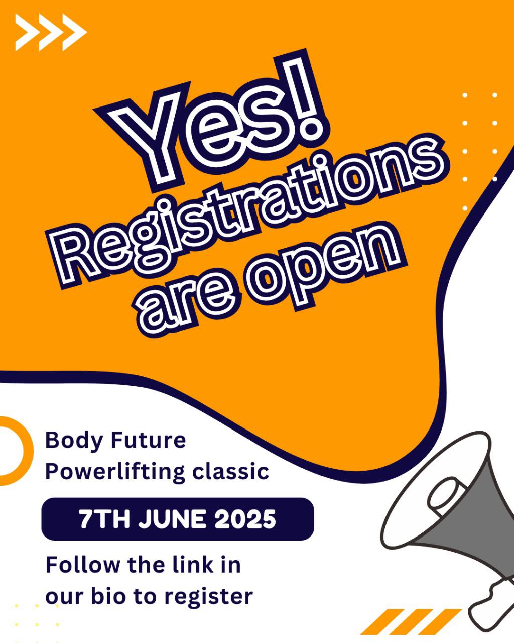 💥 It's official – REGISTRATIONS ARE OPEN! 💥
Join us for the Body Future Powerlifting Classic on 7th June 2025 🏋️♂️🔥
Whether you're lifting for glory or just for the love of the sport, this is your platform to shine!
📍 Limited spots available – don’t wait!
👉 Register now: https://www.quicket.co.za/events/311708-body-future-gym-powerlifting-classic/?ref=link-campaign&lc=social1-register