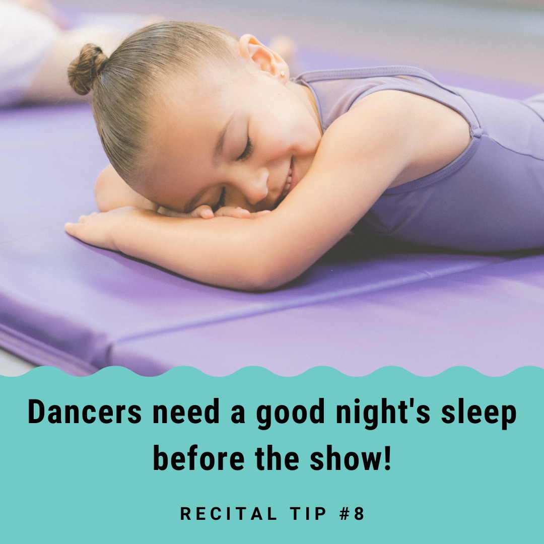 Recital is exciting but it can be very tiring. Please be sure your dancer gets a great nightβs sleep before the show so they can shine their best on stage. #staugdance #recital2026 #showready #toptenrecitaltips #catchsomezzzs