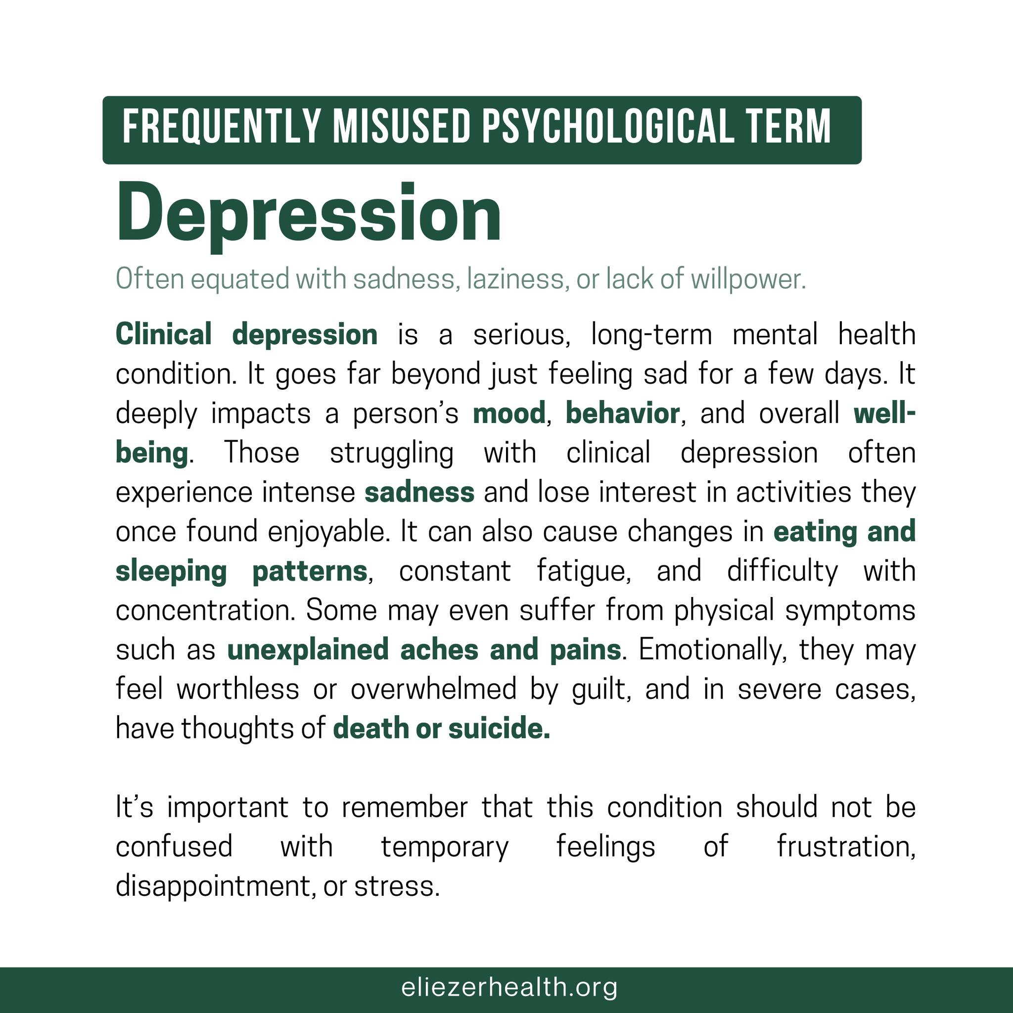 Depression is often misunderstood, and that misunderstanding can make it harder for people to get the support they need. It’s not just feeling sad or having a “bad day.”
Depression is a real medical condition that affects mood, energy, and how someone thinks and feels over time. It’s not a sign of weakness or something you can just “snap out of.”
Many people who struggle with depression keep it hidden because of stigma or fear of judgment. Remember, seeking help is a sign of strength—not failure.
💬 If you’ve ever felt misunderstood, you’re not alone.
🔖 Save this to help spread awareness.
📲 Share to break the stigma around depression.
Disclaimer: This post is for awareness and educational purposes and is not a substitute for professional advice. If you or someone you know is struggling, please reach out to a healthcare professional.
#DepressionAwareness #BreakTheStigma #MentalHealthMatters #YouAreNotAlone #EndTheStigma #MentalHealthEducation #ItsOkayToAskForHelp #SupportAndUnderstanding #MentalWellness #DepressionIsReal