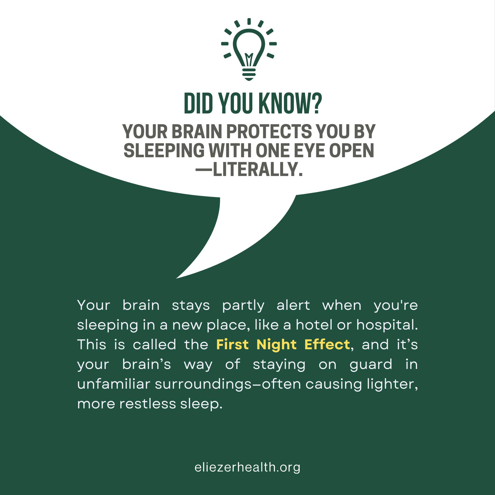🛏️ Ever wonder why your first night sleeping somewhere new never feels quite restful? That’s the First Night Effect—a psychological phenomenon where your brain stays partially alert to protect you in unfamiliar environments. It’s like one half of your brain is on “guard duty” while the other tries to rest.
This natural response helped humans stay safe throughout evolution, but today it can make traveling or sleeping in new places feel tough.
💬 Have you experienced this? Share your story!
🔖 Save this for your next trip.
📲 Tag someone who needs to know why their first night is so tricky.
#FirstNightEffect #SleepScience #PsychologicalFacts #BrainAtWork #MentalHealthAwareness #BetterSleepTips #TravelStruggles #MindBodyConnection #RestWell #SleepFacts