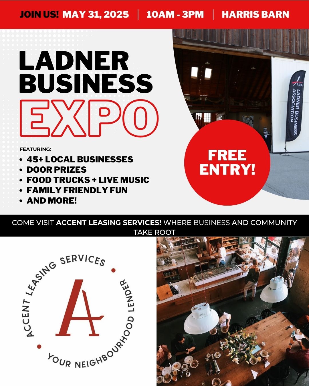 🎉 Accent Leasing Services is coming to the 2025 Ladner Business Expo! 🎉
🗓️ Join us THIS Saturday, May 31st from 10AM–3PM at Harris Barn
🌟 FREE admission — food trucks, live music, kids activities, door prizes & more!
Hi, we’re Accent Leasing Services, a trusted family-run business that specializes in automotive and equipment leasing —with a strong focus on compassion, transparency, and personalized service. Whether you’re rebuilding credit, getting out of a tough loan, or simply need flexible financing, we’re here to help with quick approvals and friendly guidance.
Come say hello and learn more about our leasing services. Whether you’re an individual or a business, we’ll work with you to find the right solution for your financial needs—no judgment, no pressure, just support.
📍 Find us at the LBA Ladner Business Expo—Where Community and Business Take Root!
👉 https://ladnerbusiness.com/ladner-business-expo/
#ladnerbusinessexpo2025 #celebratelocal #shoplocal #ladnerbc #ladnerbusiness #ladnerbusinessexpo #shoplocal #deltastrong #localbusiness #deltaproud #entrepreneurs #memberowned #communityfirst #localbusinesses #growwithus #businessexpo2025 #smallbusiness #cityofdelta