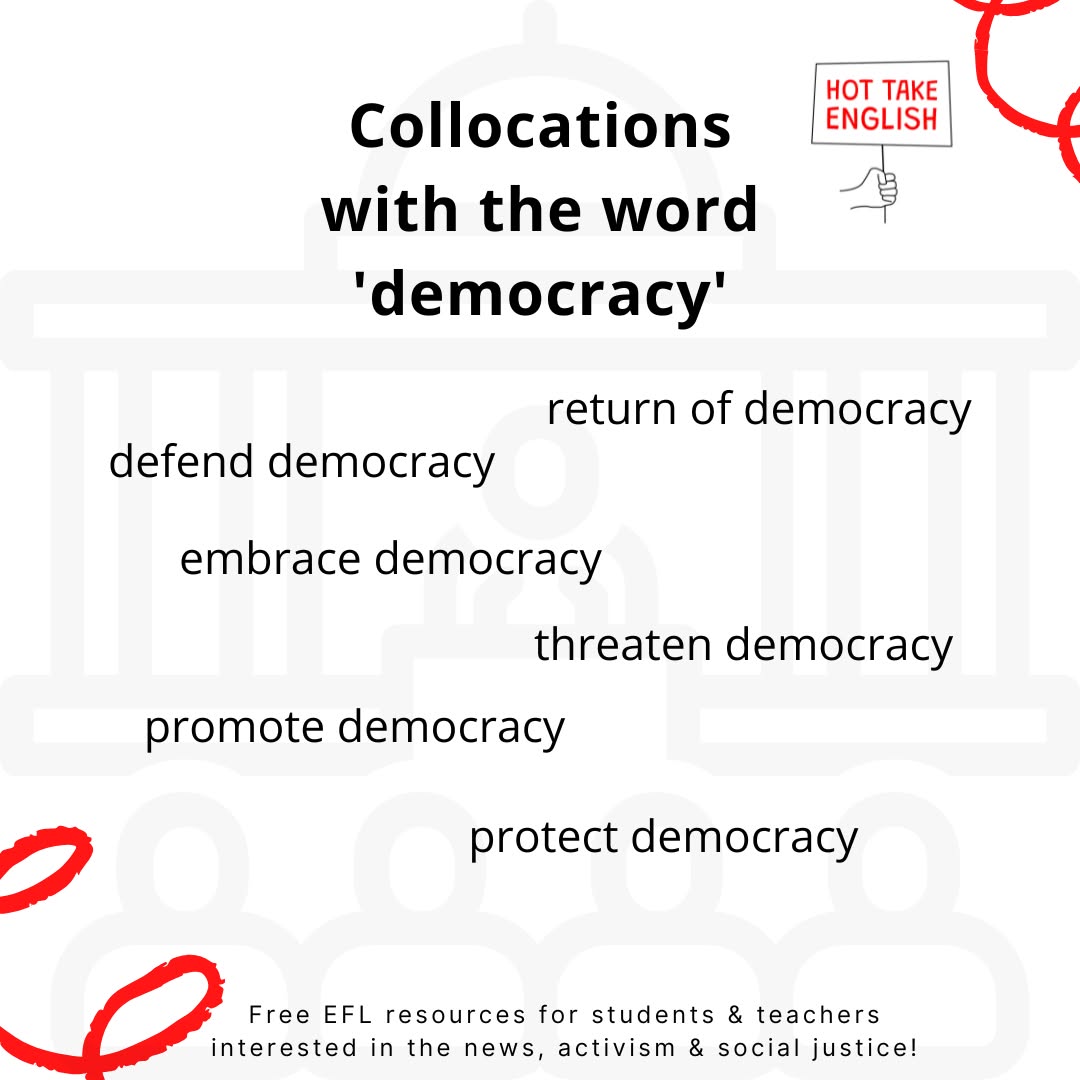 Let’s look at some collocations ( = common word combinations that sound natural in English) with the word democracy!
Using collocations helps you sound more fluent and natural.
Which one is new for you?👇
#English #EnglishSpeaking #englishlearning #englishlearners #englishlearn #englishlearningonline #englishlearningeveryday #englishlearningjourney #englishclass #englishclasses #englishclassonline #ingles #inglesfacil #inglesonline #inglesrapido #inglesparatodos #englisch #englischkurs #englischlernen #englischunterricht #politik