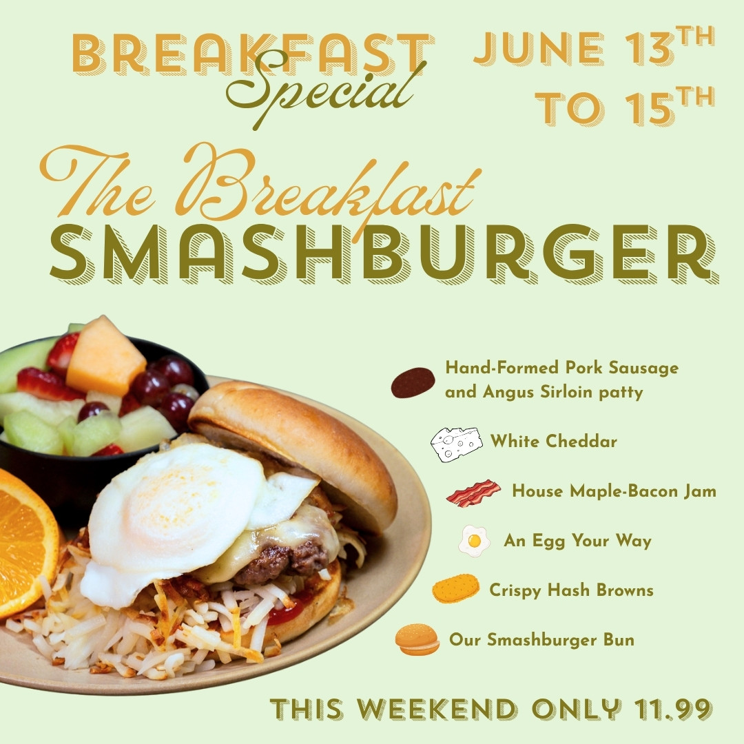 🍔 Breakfast Just Got Smashed!
😍 Say hello to your new morning crush: the Breakfast Smashburger 🍔
A hand-formed pork sausage & Angus sirloin patty, topped with creamy white cheddar, a house-special maple-bacon jam, and a fresh-cooked egg your way, all over crispy hash browns and stacked on our toasted smashburger bun.
It’s sweet, it's savory, it's seriously satisfying breakfast eats!
📅 May 9th–11th it's on Special for Just $11.99!
#BreakfastSmashburger #PortersBreakfast #FarmingtonEats #WeekendSpecial #SmashburgerLove #BreakfastDoneRight