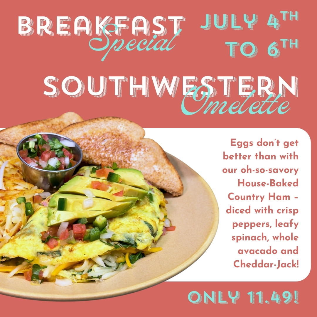 🥑 Southwest Flavor, Star-Spangled Style!🇺🇸
This 4th of July weekend, we’re firing up bold flavors with our Southwestern Omelette — packed with chunks of our house-baked country ham, diced fresh peppers, leafy spinach, Cheddar-Jack, and topped with whole avocado and fresh pico.
It’s a colorful, healthy, hearty breakfast just one of the many new options on The NEW Porters Breakfast Menu, and only $11.49 — July 4–6!
📍 Porters Restaurant | Farmington, NM
#SouthwesternOmelette #PortersBreakfast #FarmingtonEats #4thOfJulyBrunch #WeekendSpecial #SouthwestFlavor