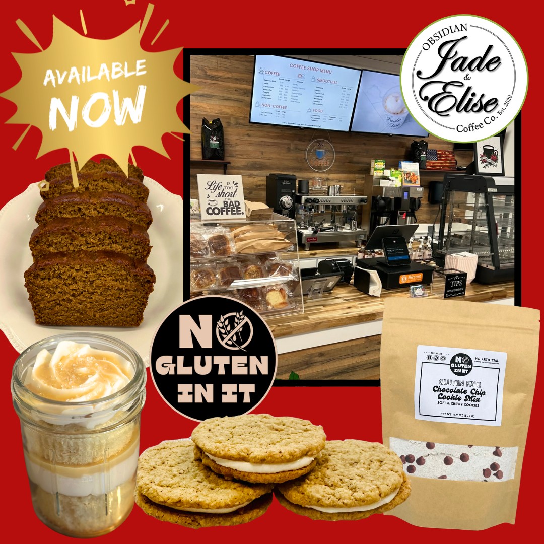 Stop by @jadeandeliseobsidiancoffeeco in Belmont this week for some super tasty Gluten-Free Goodies! They will have your favorite Chocolate Chip Cookie Mix & Pancake Mix as well as FRESH:
- GF Salted Carmel Cupcakes in a Jar
- GF Oatmeal Cream Pies
- GF DF Pumpkin Bread Slices