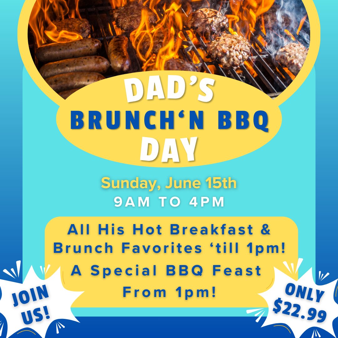🔥 Dads Don’t Ask for Much on Father's Day —
Just Good Company and Great Food!
This Father’s Day, show your appreciation with both. 💙
Join us Sunday, June 15th from 9AM–4PM for Dad’s-Day Brunch ‘n BBQ:
🍳 ‘til 1PM, enjoy a hot breakfast buffet any dad will love...
🔥 Followed by a BBQ feast worthy of the man, the myth, the lawnmower legend
💲Just $22.99 — because Dad deserves more than a pair of socks this Sunday!
Here’s to the dads who 'fix' your stuff, flip burgers during the game, and always have extra sunscreen. We see you — and we’re grilling for you.
#DadsDayAtPorters #FathersDayBBQ #FarmingtonEats #PortersCelebratesDad #BrunchAndBBQ #SteakForDad #ThankYouDad