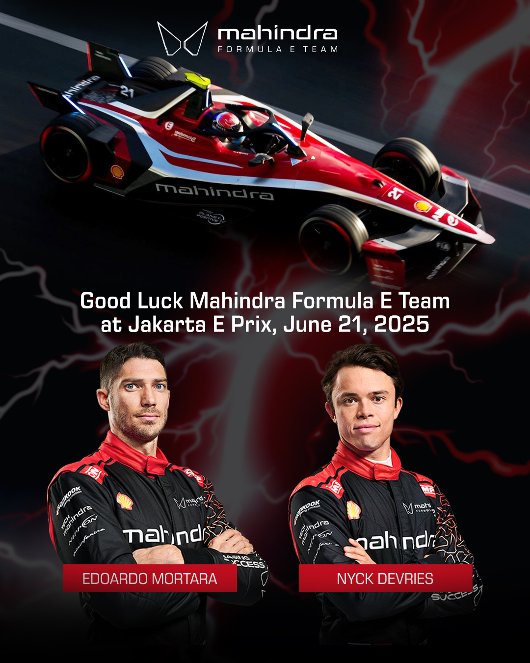 Selamat bertanding untuk Mahindra Racing Team di Jakarta E-Prix, 21 Juni 2025. Melesat bersama Mortara dan De Vries menuju garis finis!
.
.
.
#GoMahindra #JakartaEPrix2025 #mahindra #mahindraracingteam #mahindraformulae #mahindrateam
