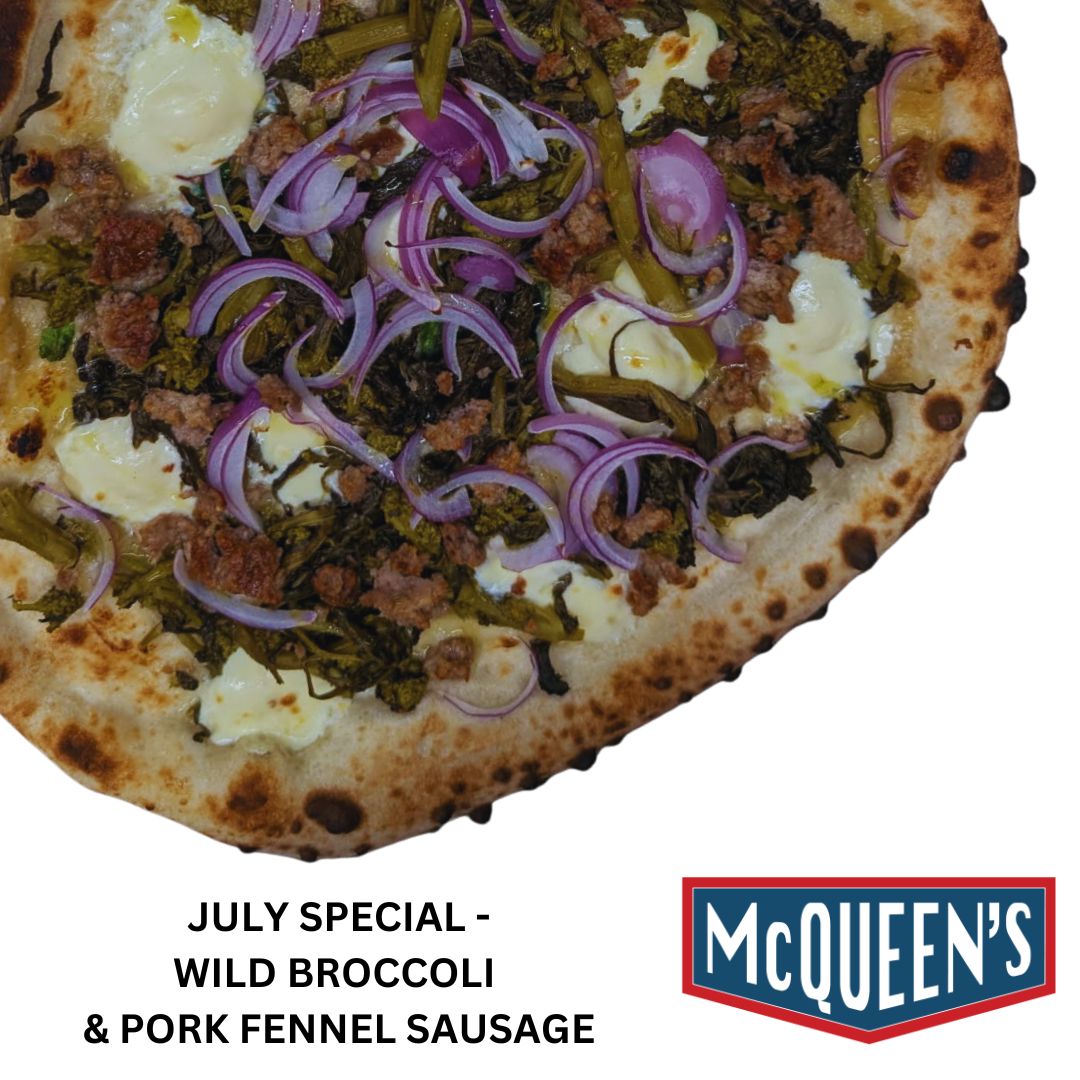 Introducing the July Special - Wild Broccoli & Pork Fennel Sausage.
Garlic Oil Base, Fior Di Latte, Friarielli (Italian Wild Broccoli), Pork Fennel Sausage and Red Onion.
Available form today.
We are open for wood fired pizza from 4.30 - 8 pm Wednesday to Sunday evenings. Pick up, Delivery, Dine In.
#mcqueenswoodfiredpizza #pizza #woodfiredpizza #takeaway #delivery #homedelivery #dinein #glutenfree #vegan #freshisbest #buylocal #eatmoreveg #azzuricheese #serendipity_icecream #woodend #woodendvillage #lovewoodend