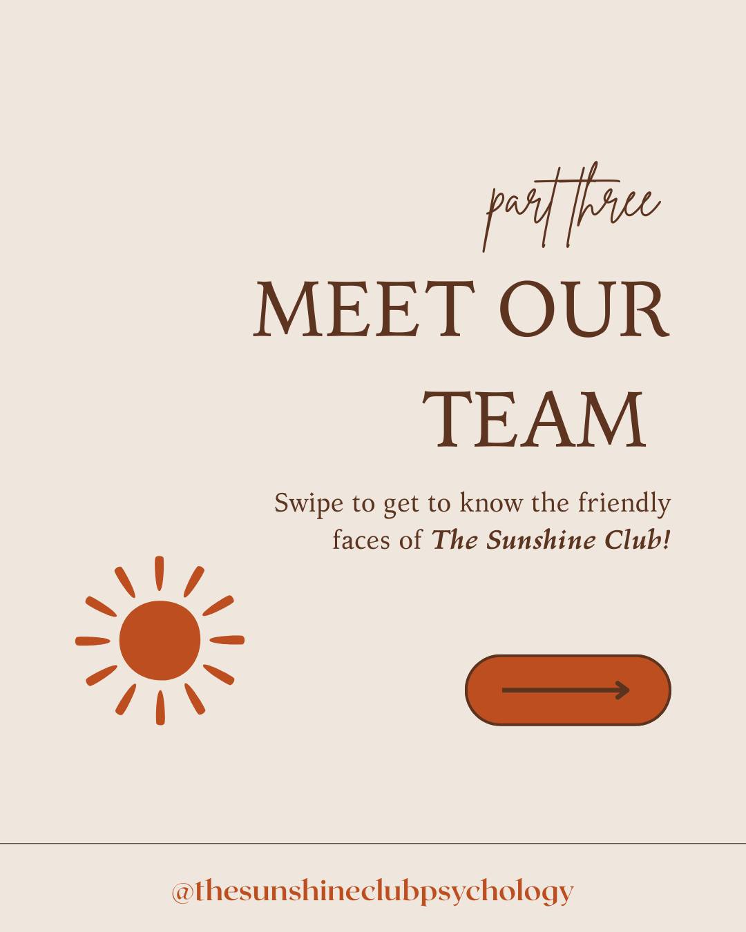Say hello to some of the faces of The Sunshine Club (Part Three) 🌼✨
Our team of dedicated psychologists are here to support you with care, compassion, and no-nonsense guidance. Swipe through to meet the faces behind The Sunshine Club. You are so brave and we're glad you're here 💛
To book an appointment with one of our psychologists, call 0466 472 731 or email us admin@thesunshineclubpsychology.com
#MeetTheTeam #MentalHealth