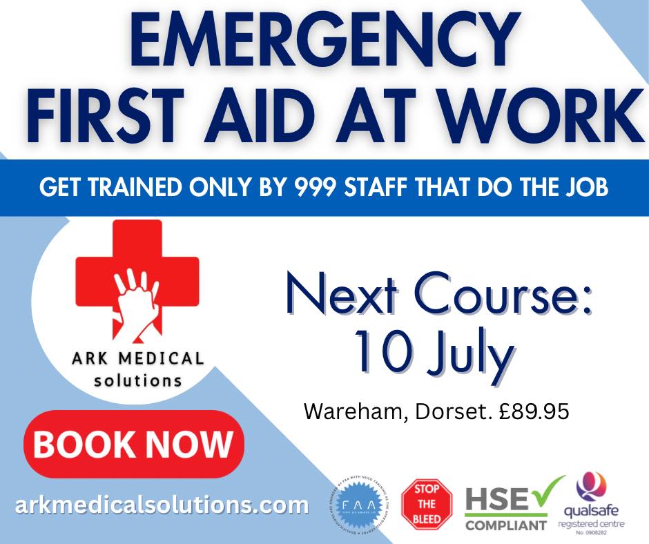 🌟 Ready to empower yourself and your team with essential life-saving skills? Join us for our next Emergency First Aid at Work course with ARK Medical Solutions on Thursday, 10 July! 🚑
Our courses are taught by operational 999 staff and NHS paramedics who bring real-world expertise and insights to the training. Don’t settle for theoretical knowledge—learn from those who are on the front lines every day!
Ensure your business meets your HSE requirements and equip your team with the confidence to respond in emergencies. 💪
📅 Book your spot today and take the first step towards creating a safer workplace!
www.arkmedicalsolutions.com
“Training by those that do the job”
#FirstAid #EmergencyTraining #ArkMedicalSolutions #HSECompliance #safetyfirst