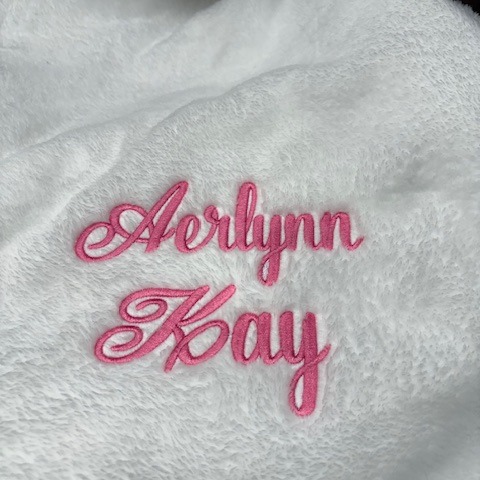 We had the opportunity to make this beautiful blanket to commemorate a new baby coming to a family. What a gorgeous way to make a blanket memorable!