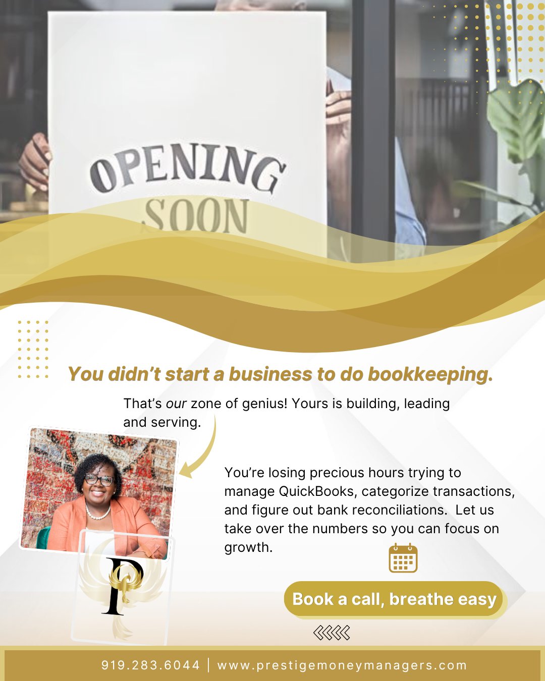 You didn’t start a business to do bookkeeping. That’s our zone of genius. Let us take over the numbers so you can focus on growth! Book a call, breathe easy! #PrestigeMoneyManagers #SmallBusinessSupport
#DelegateAndThrive #MoneyMatters #NonprofitLeaders #SmallBusinessSuccess