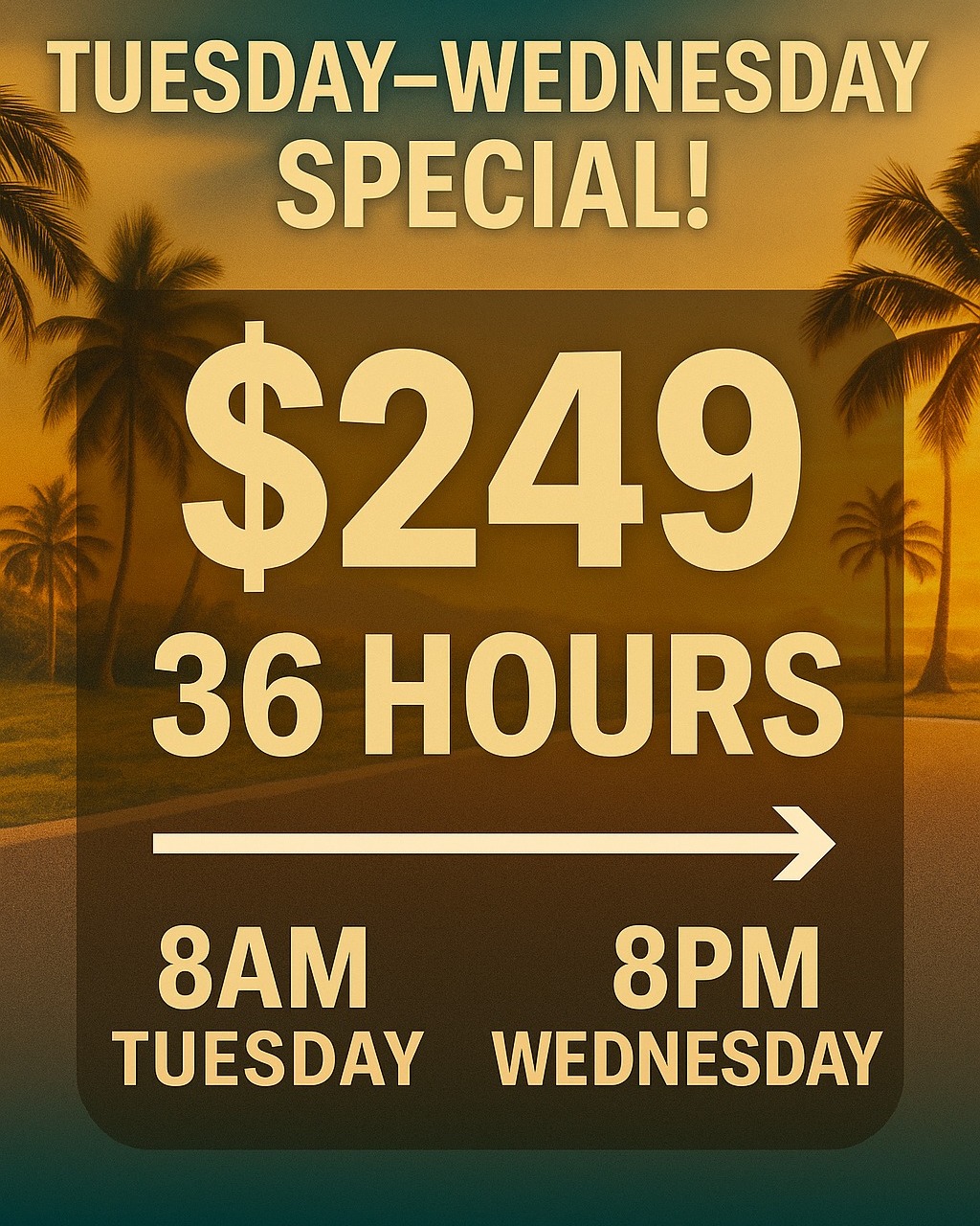 🎉 TUESDAY–WEDNESDAY SPECIAL! 🎉
Looking for the ultimate midweek deal? We’ve got you covered! 🛺🌴
🚨 Book Tuesday for $199, Get Wednesday for JUST $50!
That’s 36 HOURS of beach cruising for only $249! 😱
(Example: Delivered 8AM Tuesday, Picked Up 8PM Wednesday)
✨ Street-legal
✨ Seats 6
✨ Free delivery to your rental
📍 Indian Rocks Beach | Indian Shores | Belleair
📲 Call or Text: (727) 600-2096
🌐 www.thegetawaycarts.com
💵 Prices do not include tax.
This deal is only valid for carts starting on TUESDAY—so don’t wait!
Call now to book!
#TheGetawayCarts #ShorelineSheldon #MidweekSpecial #CartSale #TuesdayDeal #GolfCartRental #IndianRocksBeach #VacationVibes #CruiseTheCoast #FamilyFun
