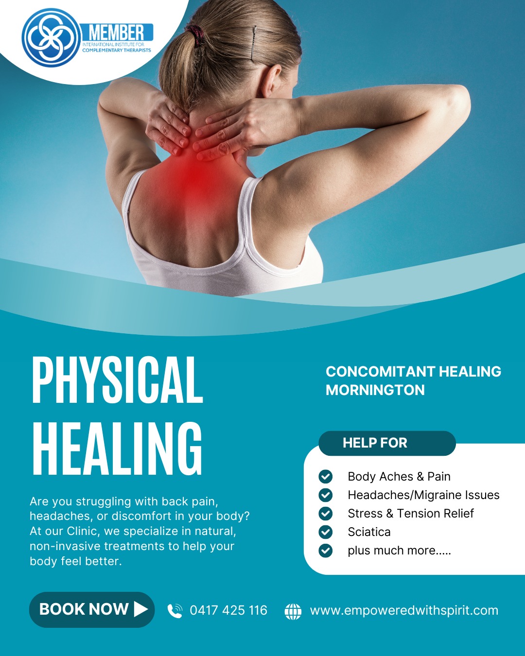 Concomitant Healing is so named because it means ‘one after the other’. It is a physical healing modality which requires the application of pressure to very specific parts of the body, which are neither meridians nor pressure points.
It is not a general healing modality, it is specific to healing injury or injuries.
In Concomitant Healing it is recognized that where the body is holding an injury (regardless of its cause which can include emotional reasons) it will be affected in many more parts than just the injured area.
Discover more here;
https://www.empoweredwithspirit.com/concomitant-healing
.
#physicalhealing #concomitanthealing #morningtonpeninsula #anewyou #painrelief #backpain #headache