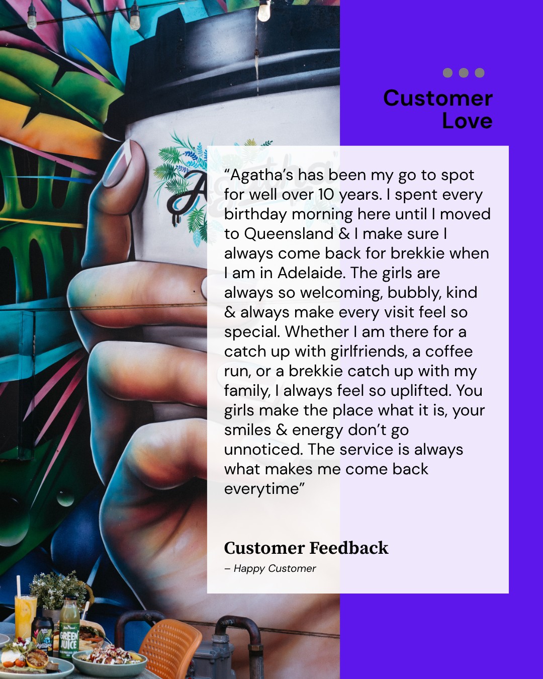 Another one of our beautiful customers with their kind words ♥♥
.
.
#agathascafeportnoarlunga