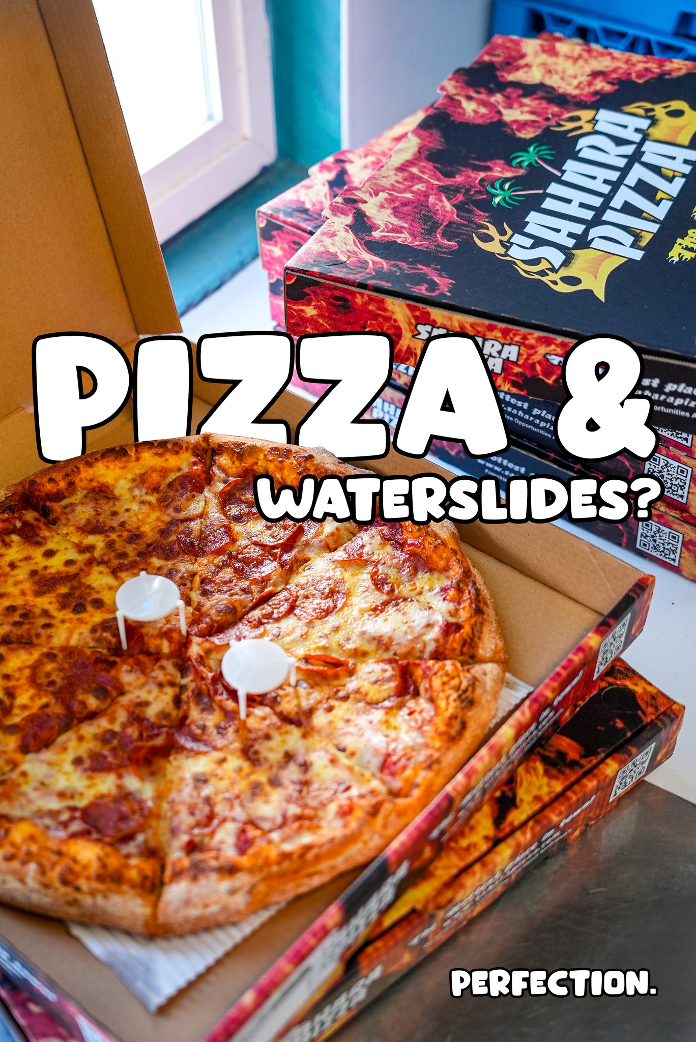 @saharapizzabirchbay & waterslides? Say less 😏 Pick up a slice or two next time you're here! 😋