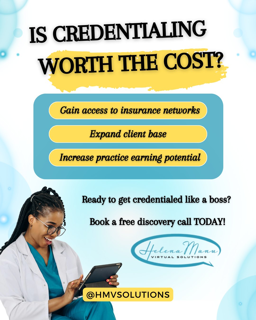 Thinking about getting credentialed but not sure it’s worth the time or cost?
Here’s the truth, credentialing is one of the smartest moves you can make as a health or wellness provider. It’s how you get listed with insurance companies, serve more clients, and earn what your expertise is really worth.
Whether you're a therapist, doula, doctor, nurse practitioner, chiropractor, speech therapist, or wellness coach, credentialing builds trust and gives your business long-term stability.
But the process? It’s often confusing, time consuming, and packed with paperwork, especially if you're not familiar with CAQH, NPI numbers, or insurance panel applications.
That’s where HMV Solutions comes in.
We help health and wellness providers like YOU get credentialed, organized, and client-ready without the stress. From CAQH setup to application support, systems, and 1:1 consulting, we guide you every step of the way.
📞 Ready to get credentialed like a boss?
Book a discovery call and let’s get you the clarity and support you need.
#ProviderCredentialing #CAQHHelp #CAQH #InsuranceCredentialing #WellnessBusinessSupport #TherapistTools #DoulaBusinessSupport #PrivatePracticeGrowth #HealthProviders #CredentialingHelp #HMVSolutions #FromChaostoOrder #HelenaManuVirtualSolutions #WomenInWellness #VirtualAssistantForProviders #TheOrganizedAndEfficientMamaPodcast #HMVSolutionsVAagency #virtualassistantcommunity
#HelenaManuVirtualSolutionsLLC