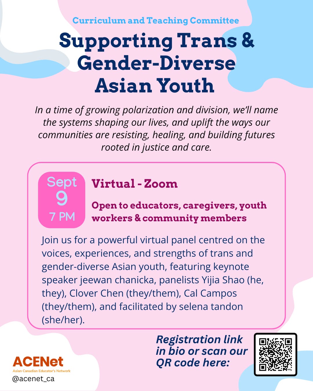 Save The Date! Our Supporting Trans & Gender Diverse Asian Youth workshop is coming up and it will offer valuable opportunity for educators, caregivers, youth workers, and community members alike!
Date: Sept 9, 2025
Time: 7pm ET
Location: Virtual - Zoom
In this workshop featuring keynote speaker jeewan chanicka, panelists Yijia Shao, Clover Chen, Cal Campos, and facilitated by selena tandon, participants will be guided through a discussion on challenging Eurocentric and normative assumptions of gender and gender expression, unpack the intersections of racism, cissexism and the model minority myth, build concrete steps for supporting trans youth, and more!
To register and learn more about this workshop, upcoming workshops, and ACENET as a whole, check out our linktree in our bio and check out acenetedu.ca
#onpoli #canada #education #transrights #2slgbt #allyship #asiancanadian #toronto #protecttranskids #protectthedolls #ontario