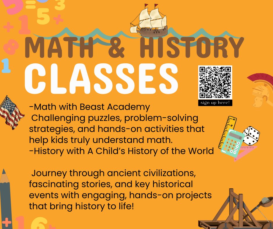Math & History Block Lessons Are Here!
Looking for an engaging way to build your child’s math and history skills? Join us for our weekly block lessons at Prolific Creation Studios!
🧮 Math with Beast Academy
Challenging puzzles, problem-solving strategies, and hands-on activities that help kids truly understand math.
🏺 History with A Child’s History of the World
Journey through ancient civilizations, fascinating stories, and key historical events with engaging, hands-on projects that bring history to life!
🎨 Project-Based Learning
Every class is hands-on and project-based—students take home the projects they create, making learning meaningful and lasting.
📅 Schedule
Wednesdays | Ages 6–8 | 10:00–11:15 AM
Thursdays | Ages 9–12 | 10:00–11:15 AM
💲 Only $45 per block/day – high-quality instruction that sparks curiosity and makes learning unforgettable.
📍 Location: Prolific Creation Studios – 5671 N Oracle Rd #2105, Tucson, AZ
⚡Join us Today! https://www.prolificcreations.org/product-page/1-day-week-prolific-creations-microschool