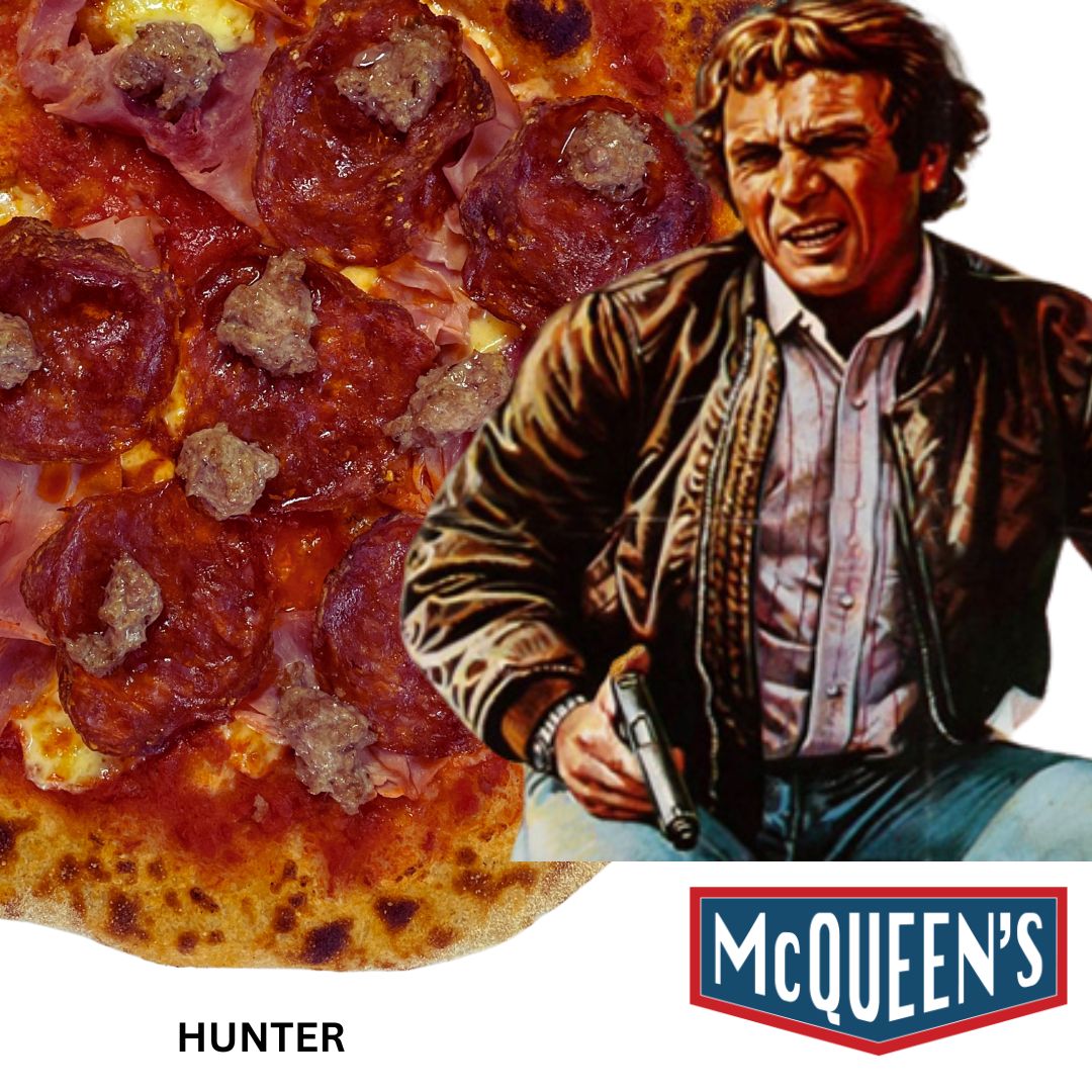 In the 1980 film 'The Hunter' Steve McQueen portrays real-life bounty hunter Ralph "Papa" Thorson, who made a career out of apprehending more than 5,000 criminals and bail jumpers.
Thorson's tough antics – including some memorable car chases - are tempered by his devotion to his pregnant wife Dotty and his love of antique toys and Tchaikovsky.
The drama builds throughout the film as Thorson chases down fugitives in Illinois, Texas, and Nebraska, as he himself is pursued by a psychotic killer.
The Hunter was Steve McQueen's final role before his death in November of that year at age 50 and is a fitting tribute to his memorable talent.
We are open for wood fired pizza from 4.30 - 8 pm Wednesday to Sunday evenings. Pick up, Delivery, Dine In.
#mcqueenswoodfiredpizza #pizza #woodfiredpizza #takeaway #delivery #homedelivery #dinein #glutenfree #vegan #freshisbest #buylocal #eatmoreveg #azzuricheese #serendipity_icecream #woodend #woodendvillage #lovewoodend
