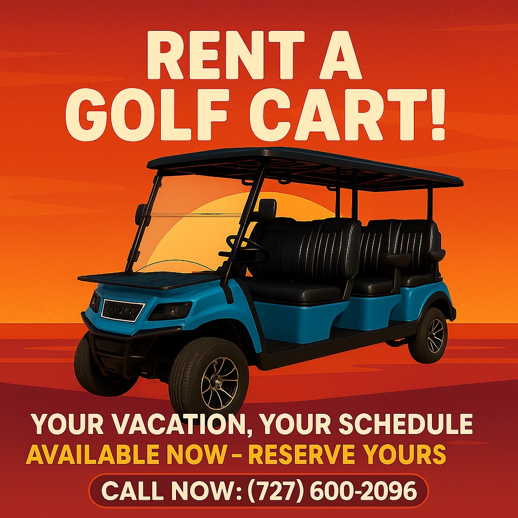 🚨 DON’T MISS OUT – LIMITED CARTS AVAILABLE! 🚨
🏖️ Imagine cruising Indian Rocks Beach, Clearwater, and Johns Pass in style with your very own 6-passenger golf cart.
✨ No parking headaches.
✨ Plenty of room for your beach gear.
✨ Delivered right to your rental.
✨ Endless family fun!
📲 Call/Text Now to Reserve: (727) 600-2096
🌐 Or Book Online: www.thegetawaycarts.com
⚡ Act fast—our carts sell out quickly, and this one won’t last!
#TheGetawayCarts #IndianRocksBeach #GolfCartRental #BeachVacation #FamilyFun #VacationVibes #BookNow #ShorelineSheldon