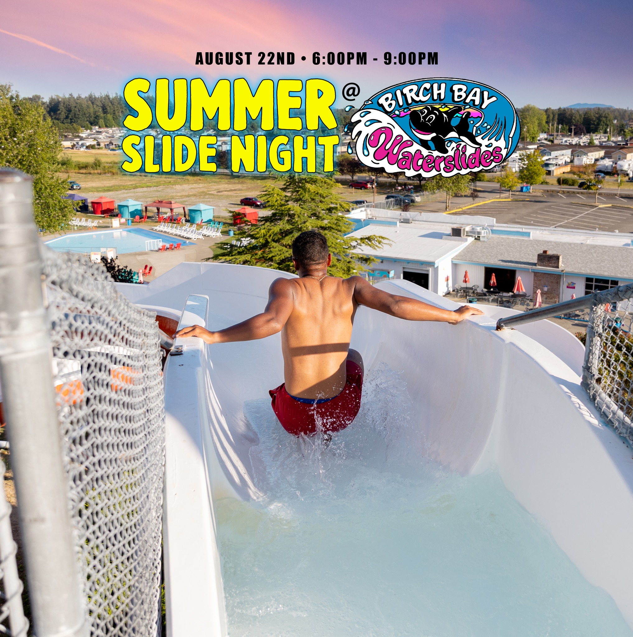 This Friday, August 22nd, will be our LAST Summer Slide Night of the season! Join us from 6:00pm - 9:00pm for twilight fun! Tickets are $15 each and will be available at admissions window starting at 6:00pm. See you there! 🤗