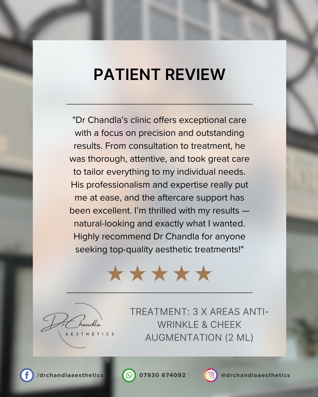 "Thorough, attentive, professional, and put me at ease..." – this review truly speaks to the heart of what we do at Dr. Chandla Aesthetics.
We believe your aesthetic journey should be one of confidence and comfort, built on expertise and trust. It's incredibly rewarding to know our patients are thrilled with their natural-looking outcomes!
Discover the peace of mind that comes with expert care. Visit the link in bio to learn more.
Review received on Google.
Dr Chandla Aesthetics is a Doctor Led Medical Aesthetics Clinic.
WhatsApp: 07930674092
Email: info@drchandlaaesthetics.co.uk
www.drchandlaaesthetics.co.uk
#aestheticsbirmingham #aestheticswestbromwich #aestheticssolihull #aestheticsdoctor #aestheticsdoctorbirmingham #aestheticsdoctorsolihull #aestheticsdoctorwestbromwich #aestheticsdoctorwestbrom