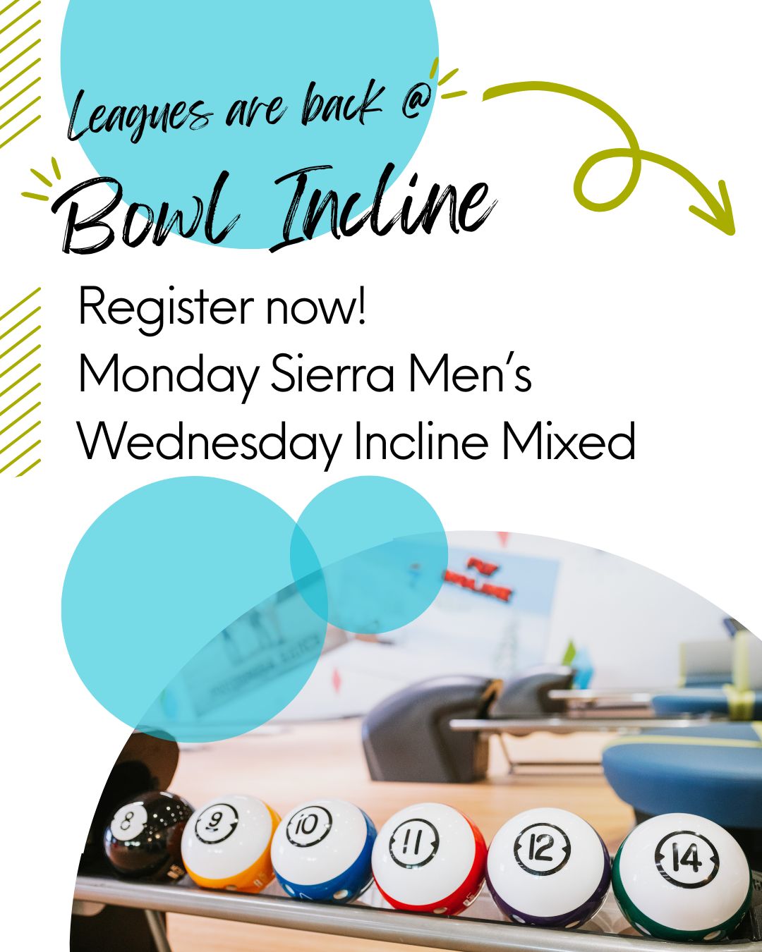 📣🎳 Make the Team, Make the Night! 🎳📣
It’s not just bowling—it’s your crew, your laughs, your weekly escape.
Mondays = Sierra Men’s League (USBC sanctioned this year!)
Wednesdays = Inclined Mixed League fun!
🍕 Food. 🍻 Drinks. 🎶 Good vibes. 🎳 Strikes & spares.
⚡ ONLY 16 TEAMS OPEN PER LEAGUE — register early before spots fill up!
👉 Grab your squad. Pick your name. Claim your night.
✨ Don’t just watch from the sidelines—make your team & make your night! ✨
#BowlIncline #LeagueBowling #MakeTheTeam #BowlingLife #StrikeUpFun